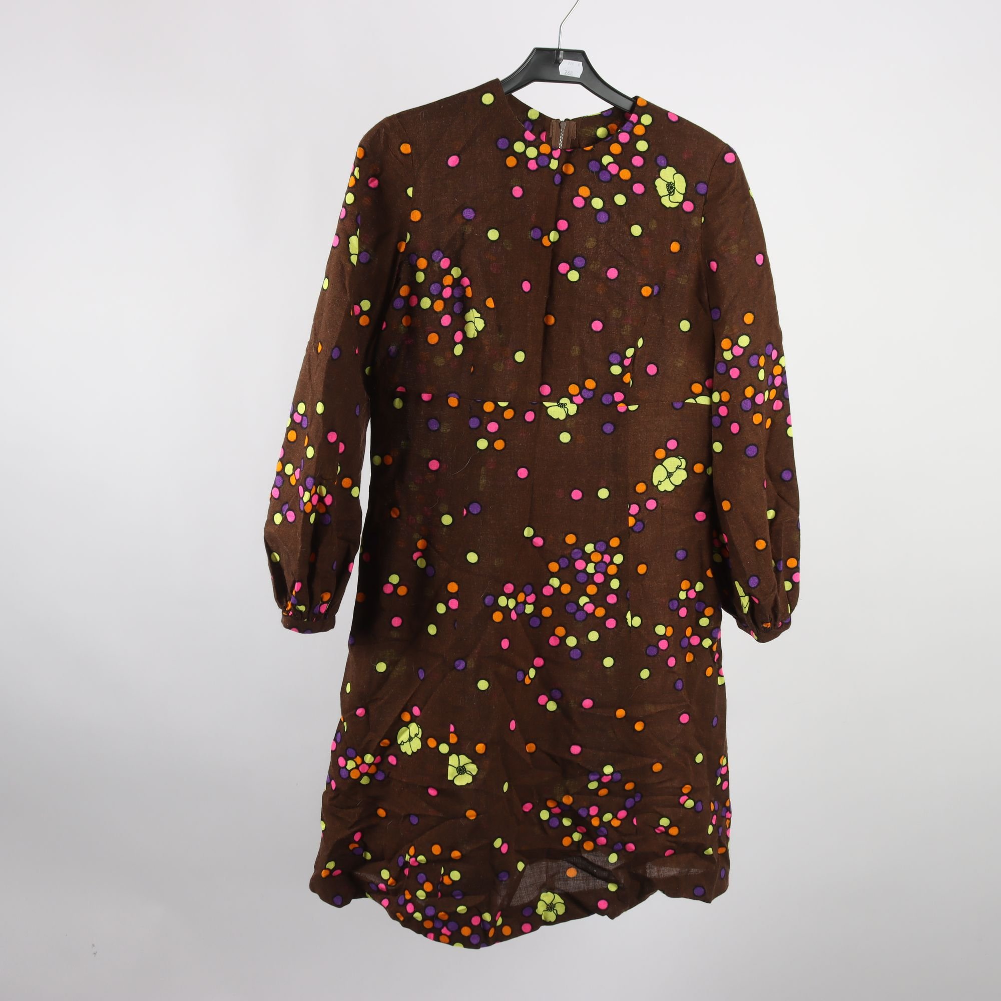 Klänning, Okänd, brun, mönstrad, stl ca. S