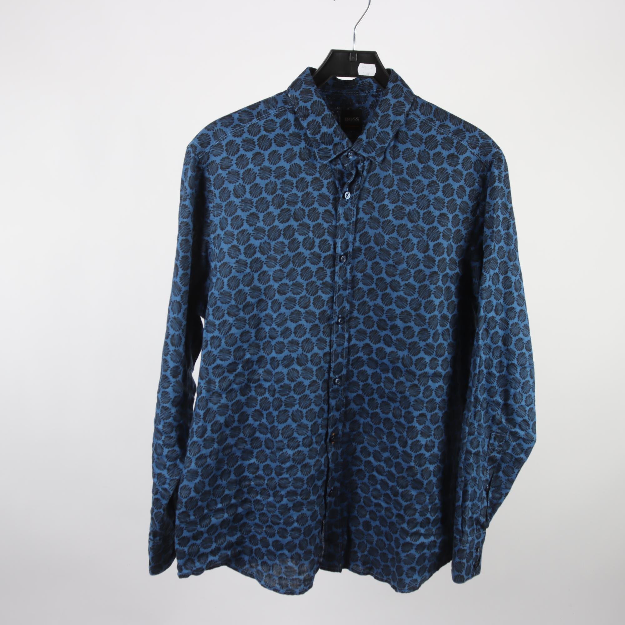 Skjorta, Hugo Boss, blå, svart, 100% lin, stl. L.