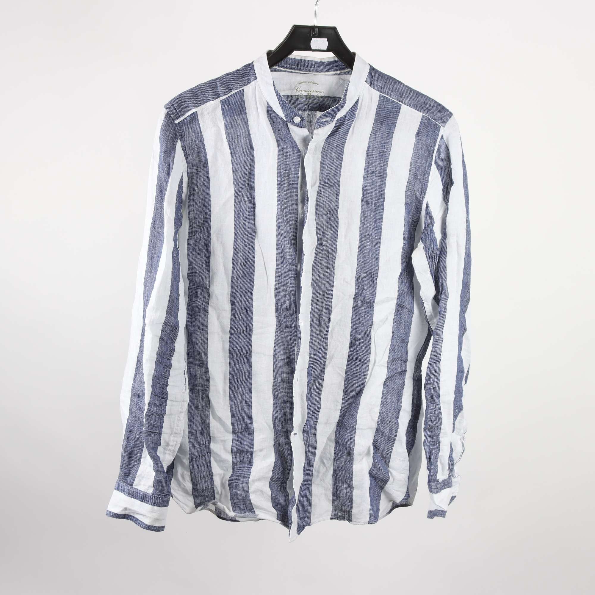 Skjorta, Camicissima, vit, blå, lin, stl. 38.