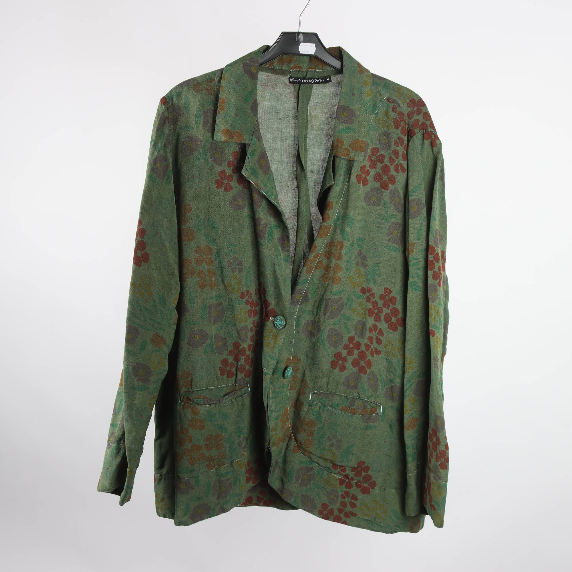 Kavaj, Gudrun Sjödén, mönstrad, grön, 63% lin, stl. XL.