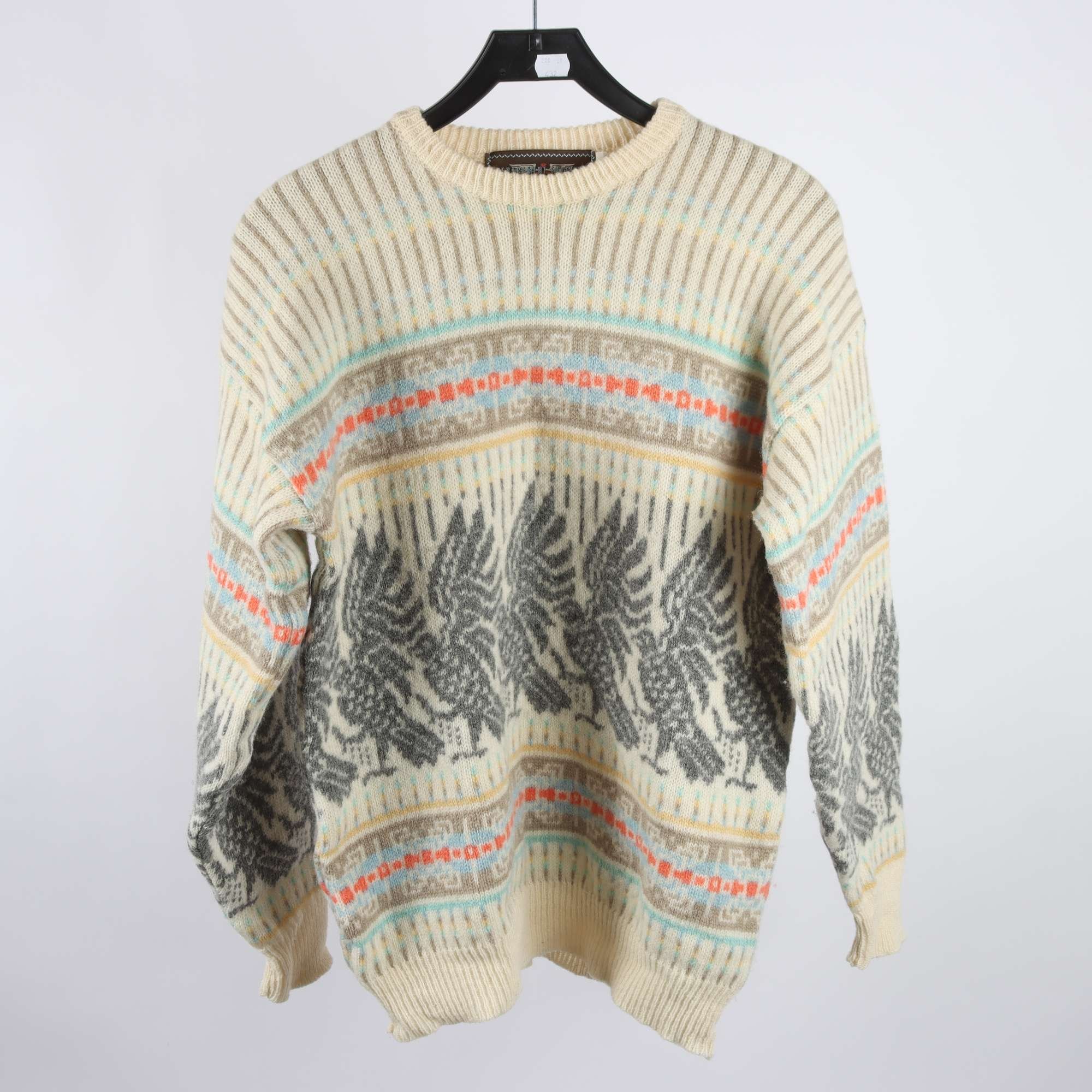 Tröja, Department, vit, grå, 100% shetlandsull, stl. L.