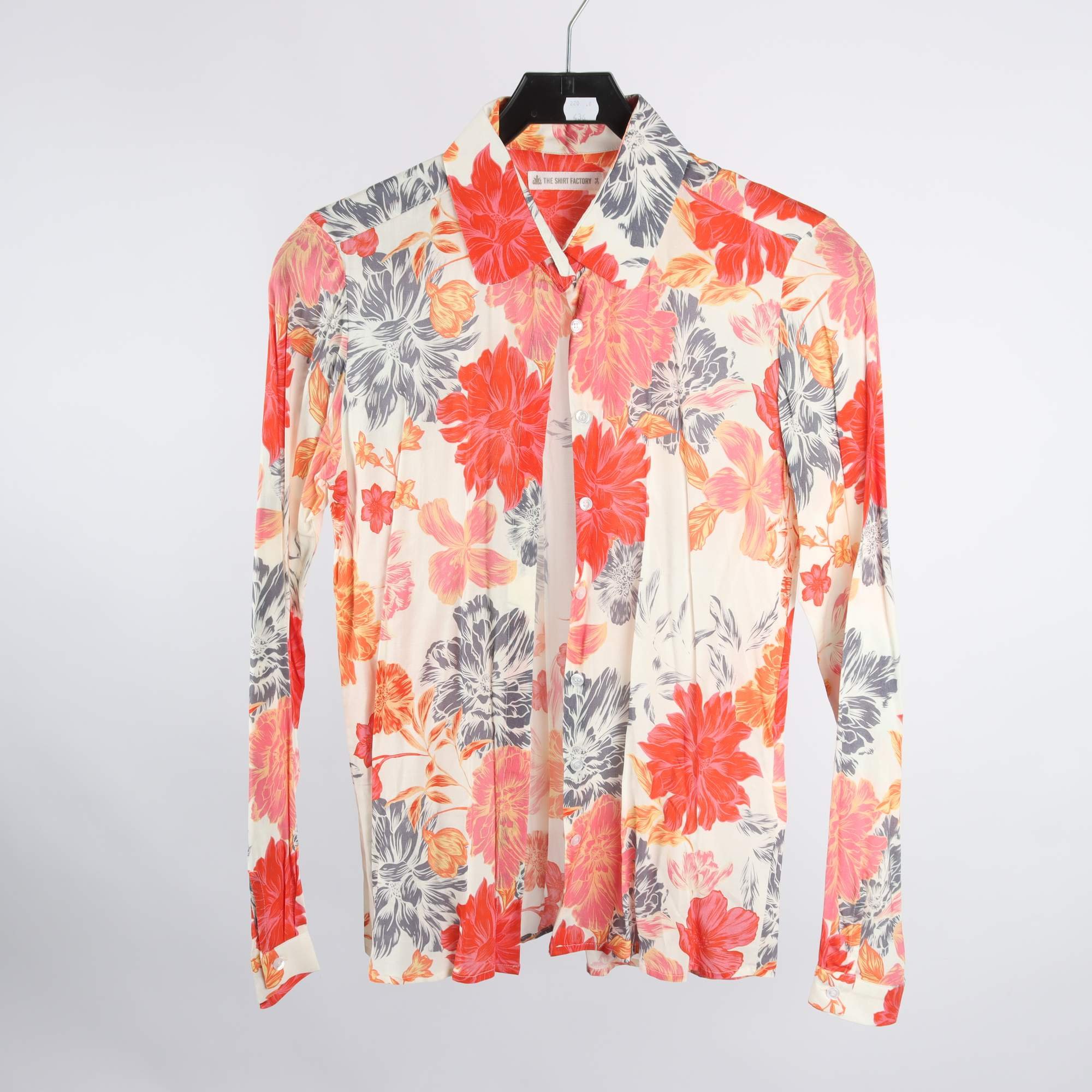 T-shirt, The Shirt Factory, blommig, röd, vit, stl. 34.