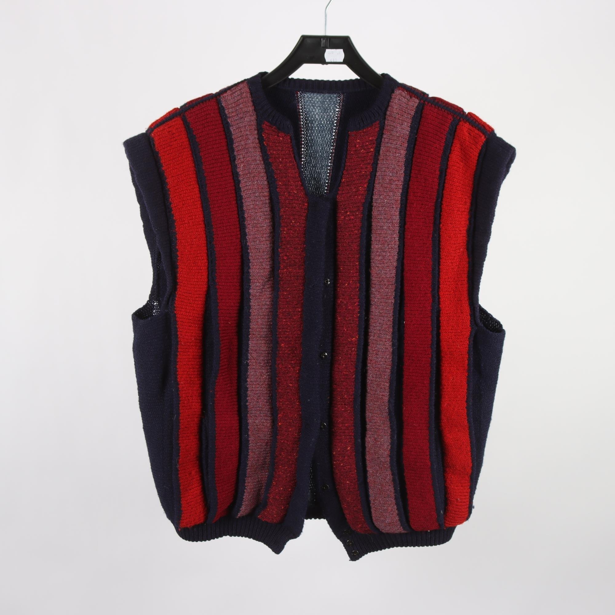 Väst, Okänd, vinröd, blå, ull, retro, stl. ca. L.