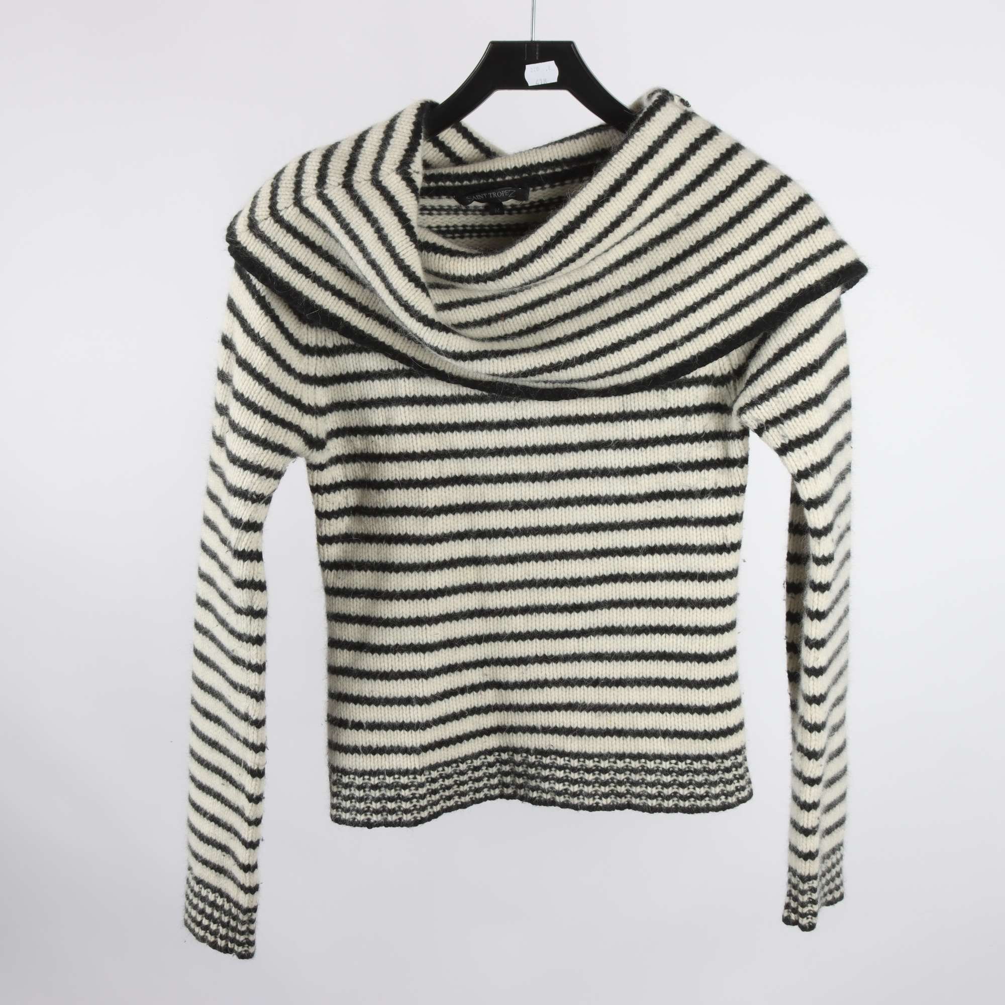 Tröja, Saint Tropez, vit, svart, ull, angora, stl. M.