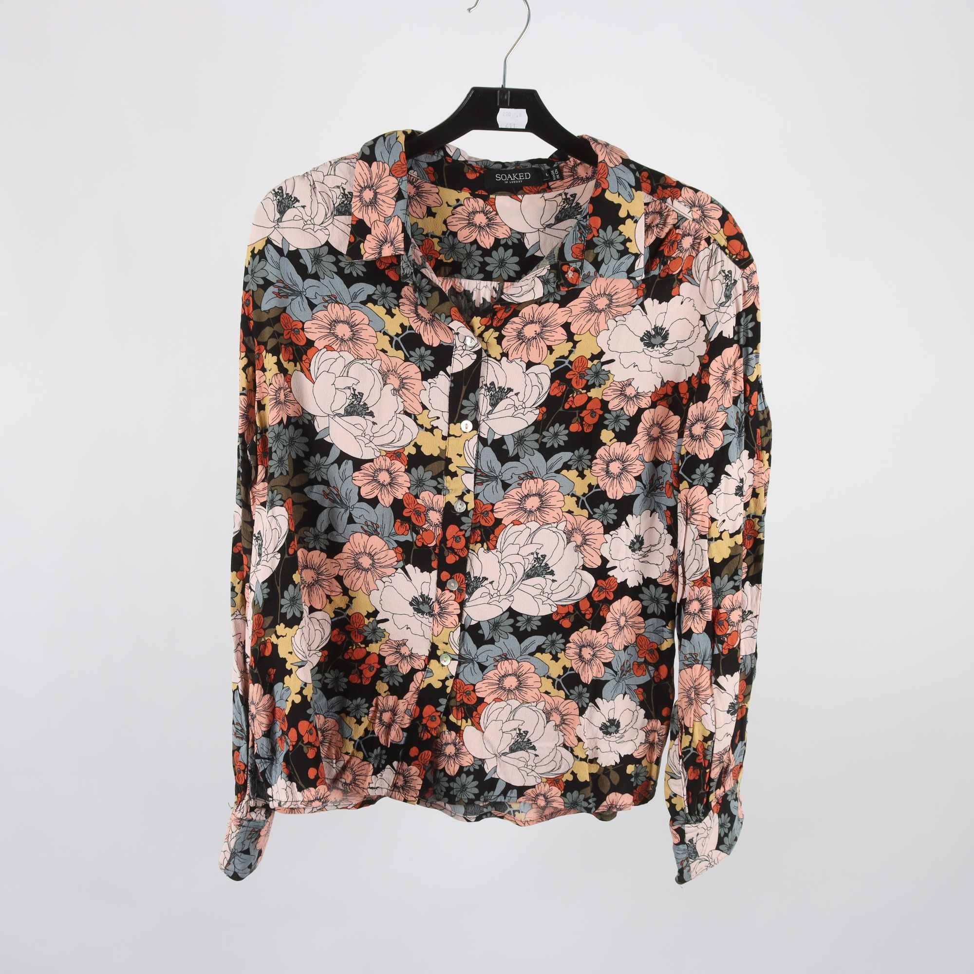 Blus, Soaked in Luxury, blommig, svart, rosa, stl. L.