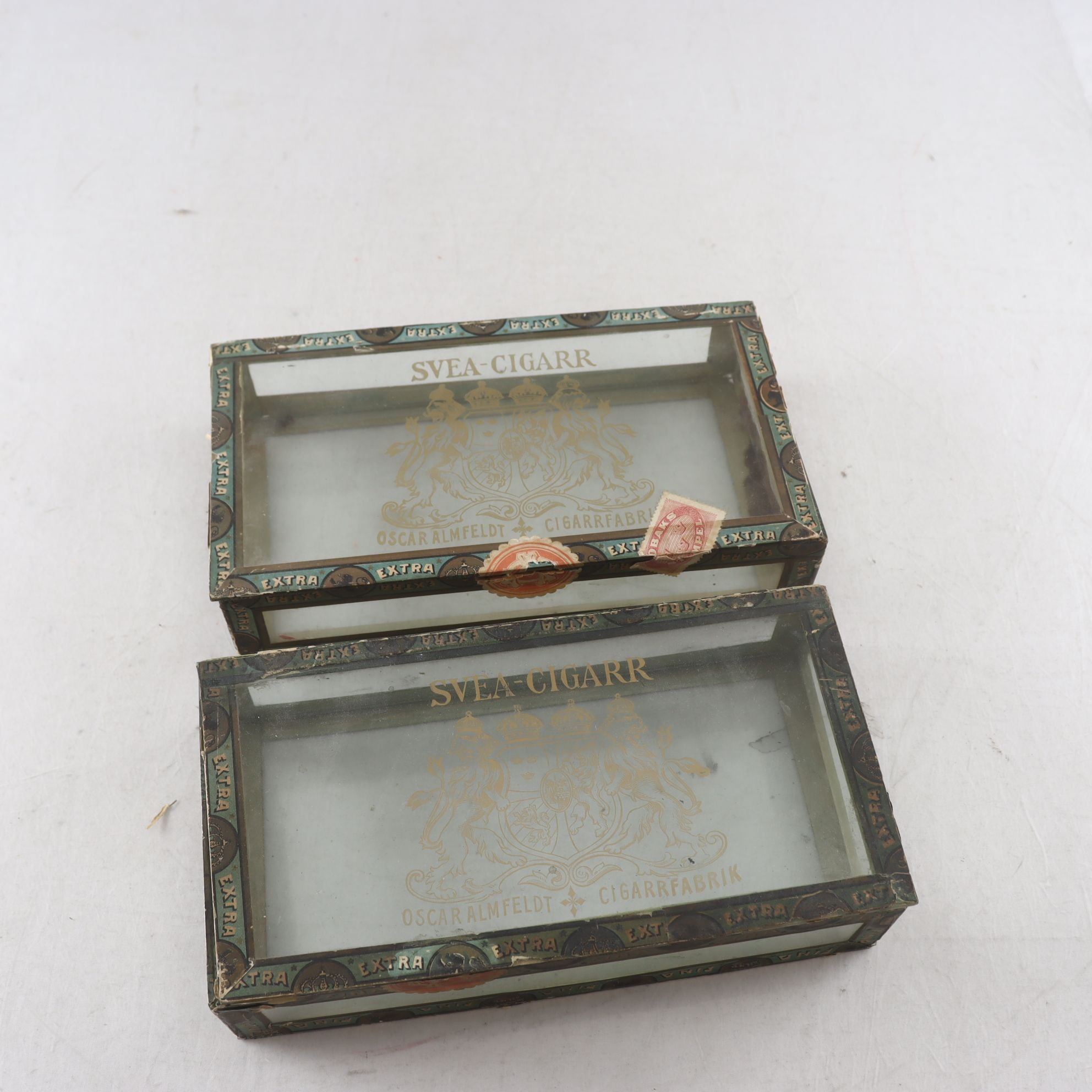 Askar, glas, Svea Cigarr, Oscar Almfeldt Cigarrfabrik,1800-tal. Samfraktas ej.