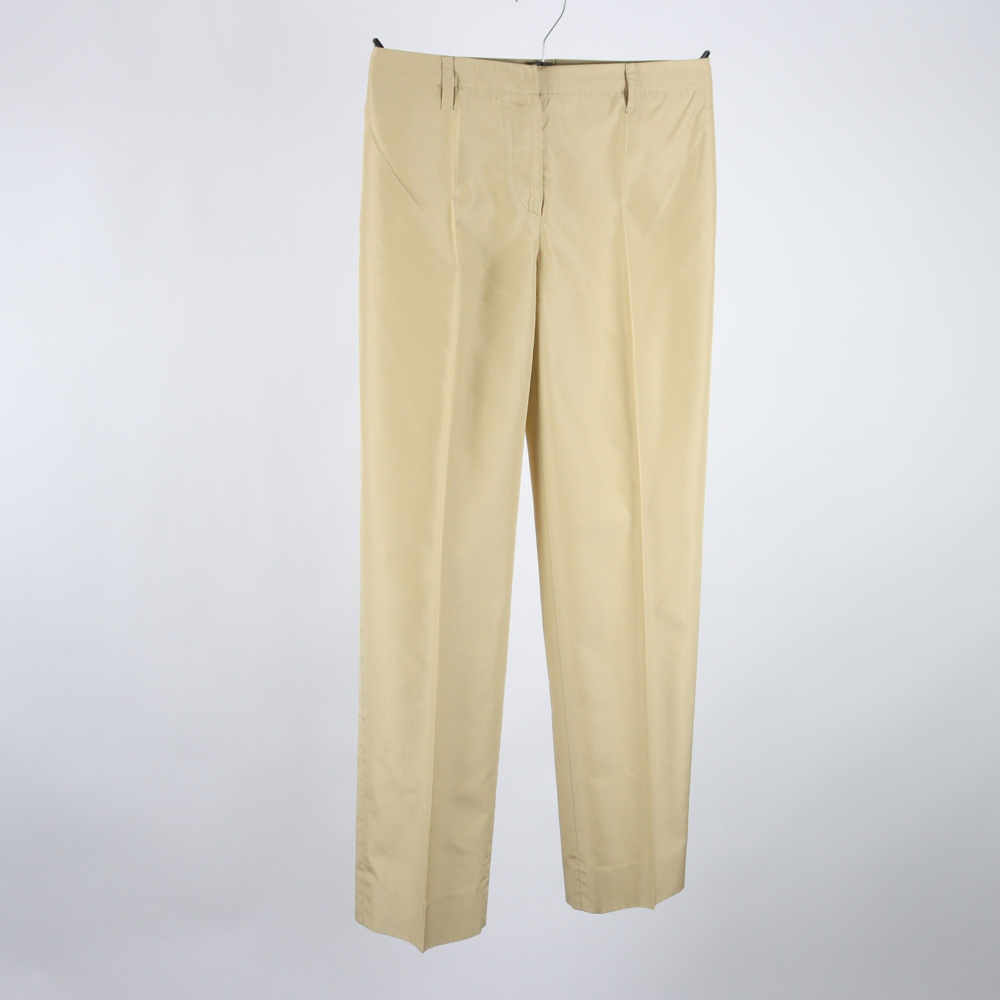 Byxor, Prada, beige, guld, 100% silke, stl. 42.