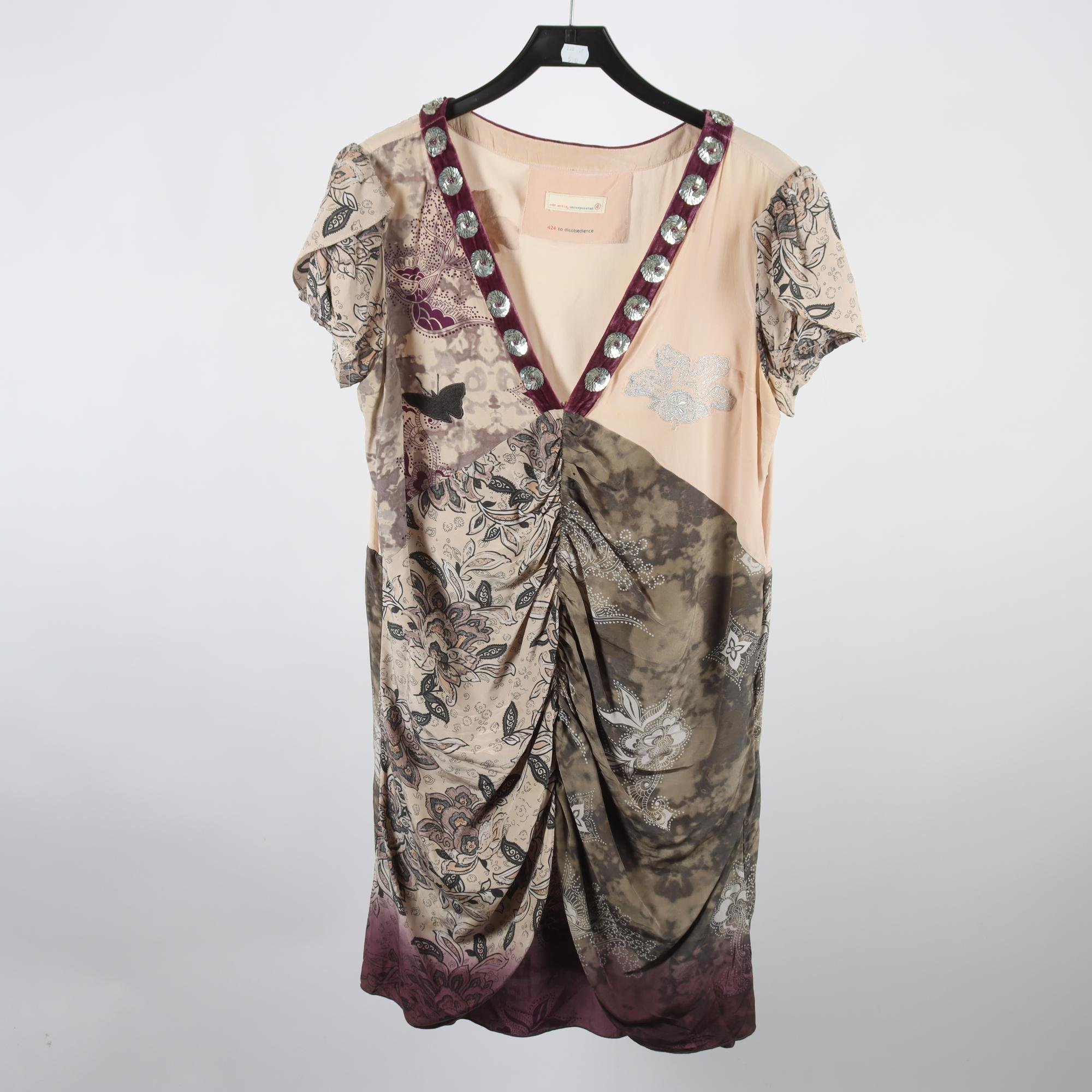 Klänning, Odd Molly, beige, vinröd,100% silke, stl. XL.