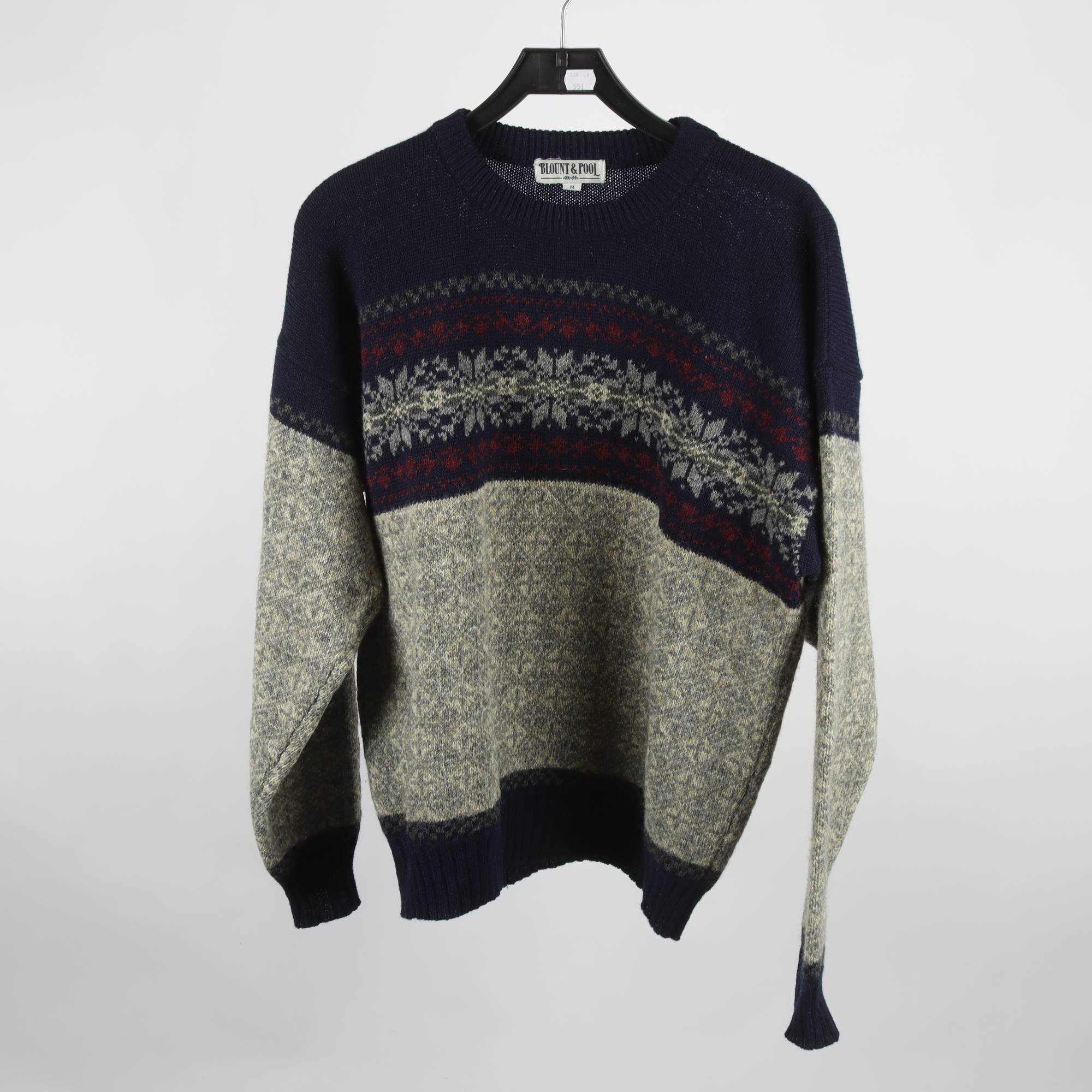 Tröja, Blount & Pool, blå, grå, 100% ull, stl. M.
