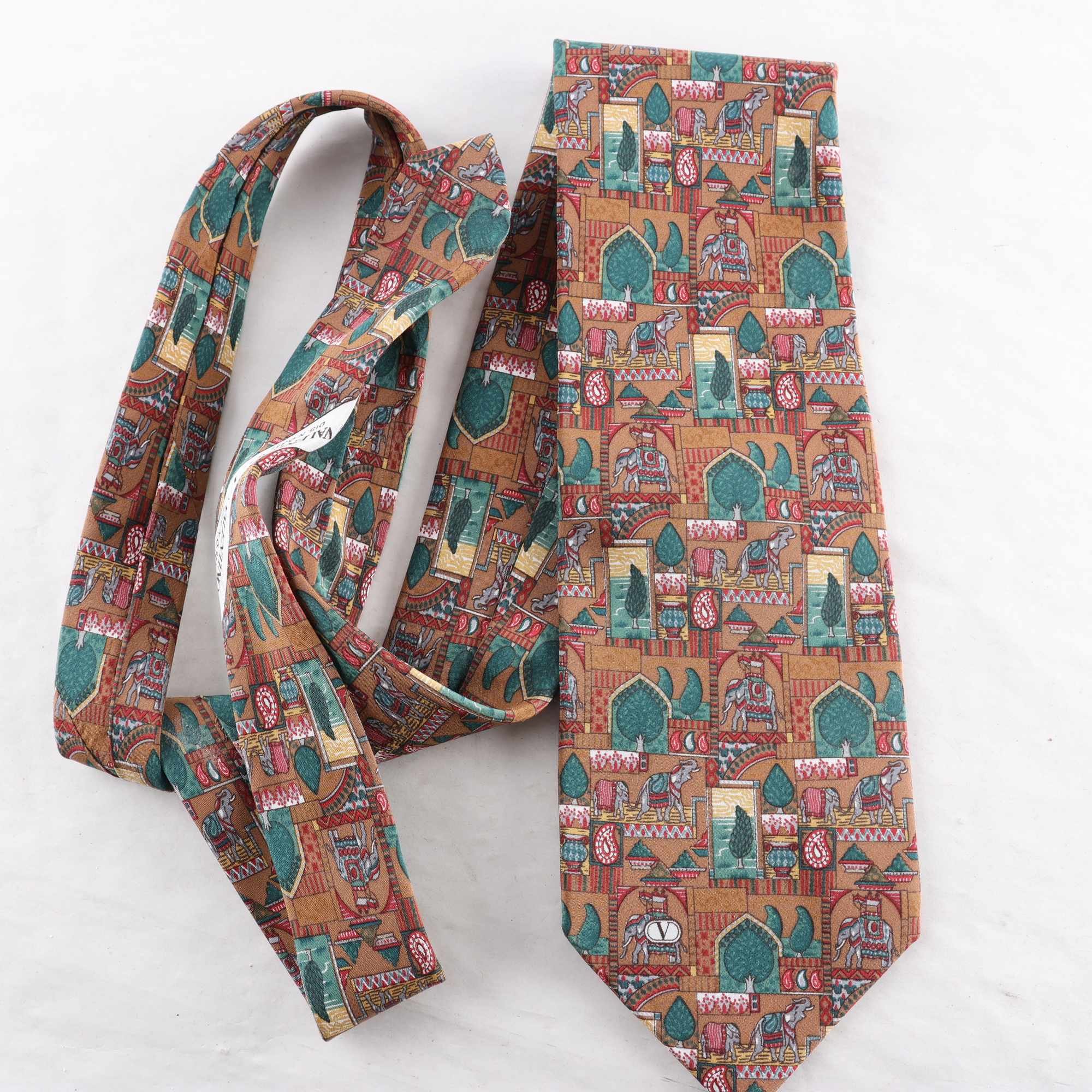 Slips, Valentino, brun, grön, 100% silke.