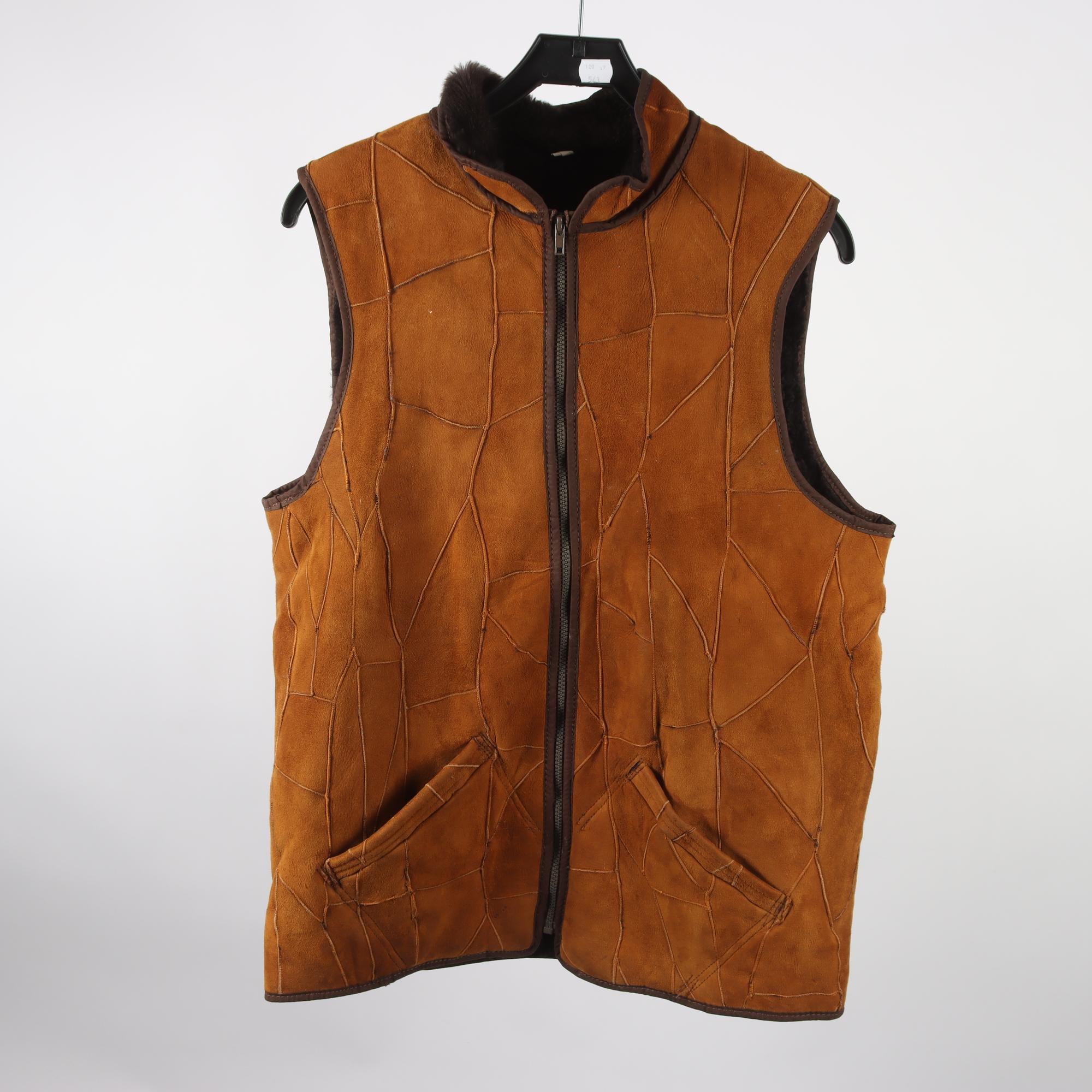 Väst, Okänd, brun, skinn, stl. 52.