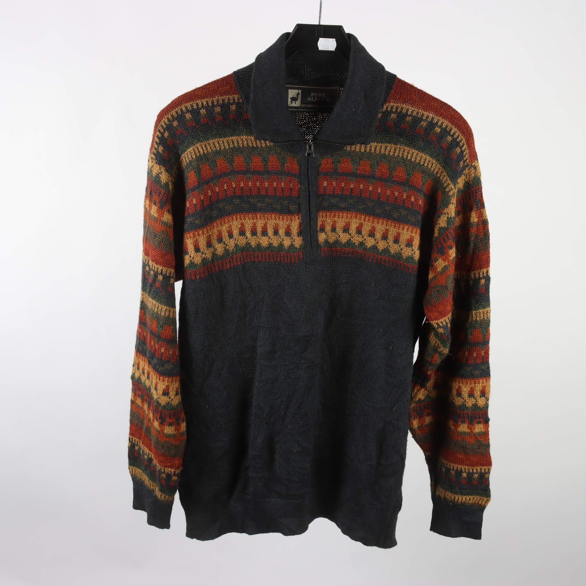 Tröja, Pure Alpaca, blå, brun, 100% baby alpaca, stl. M.