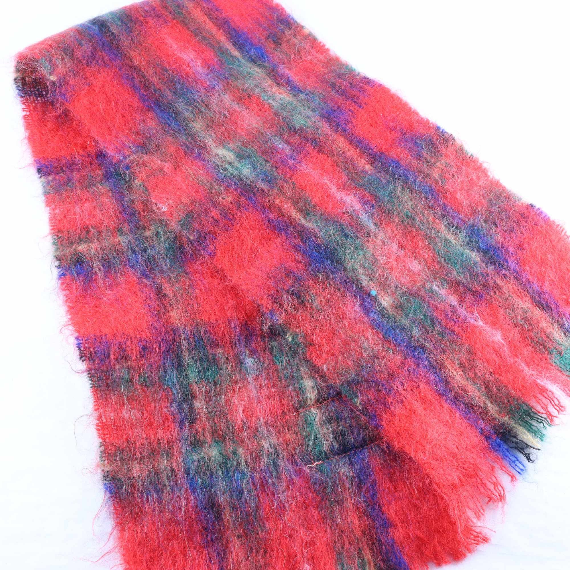 Halsduk, Highland, Scotland, röd, blå, ull, mohair.