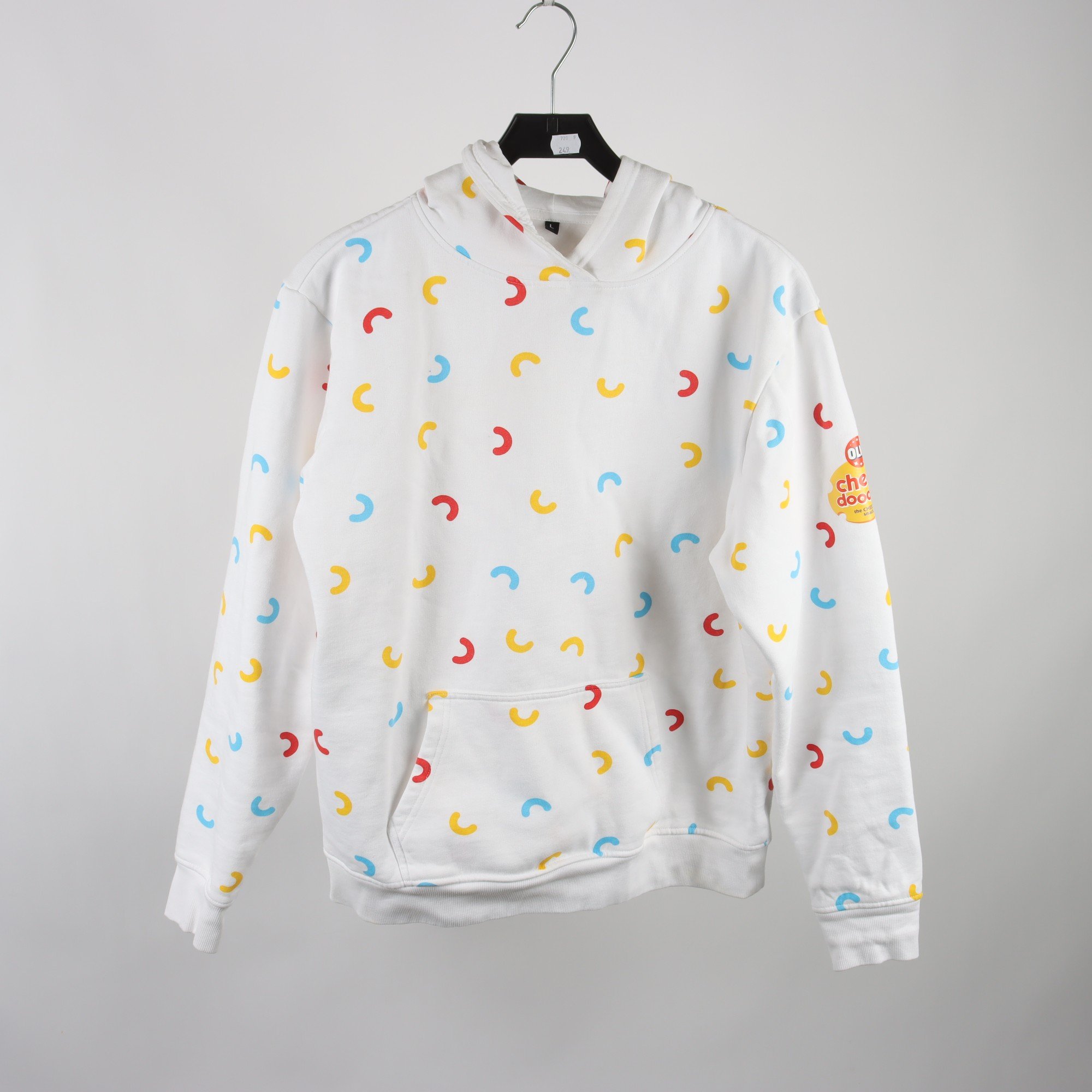 Hoodie, OLW, ostbågar, vit, mönstrad, stl. L.