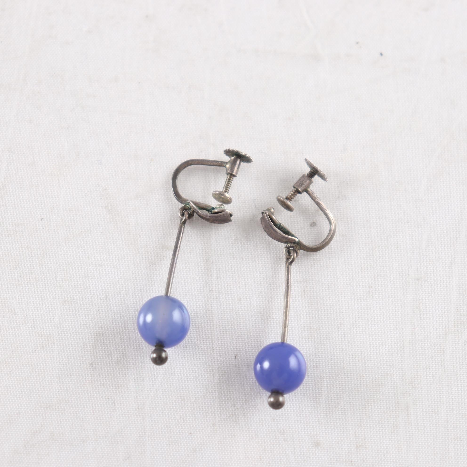 Örhängen, silver kattfot, vintage, blå sten