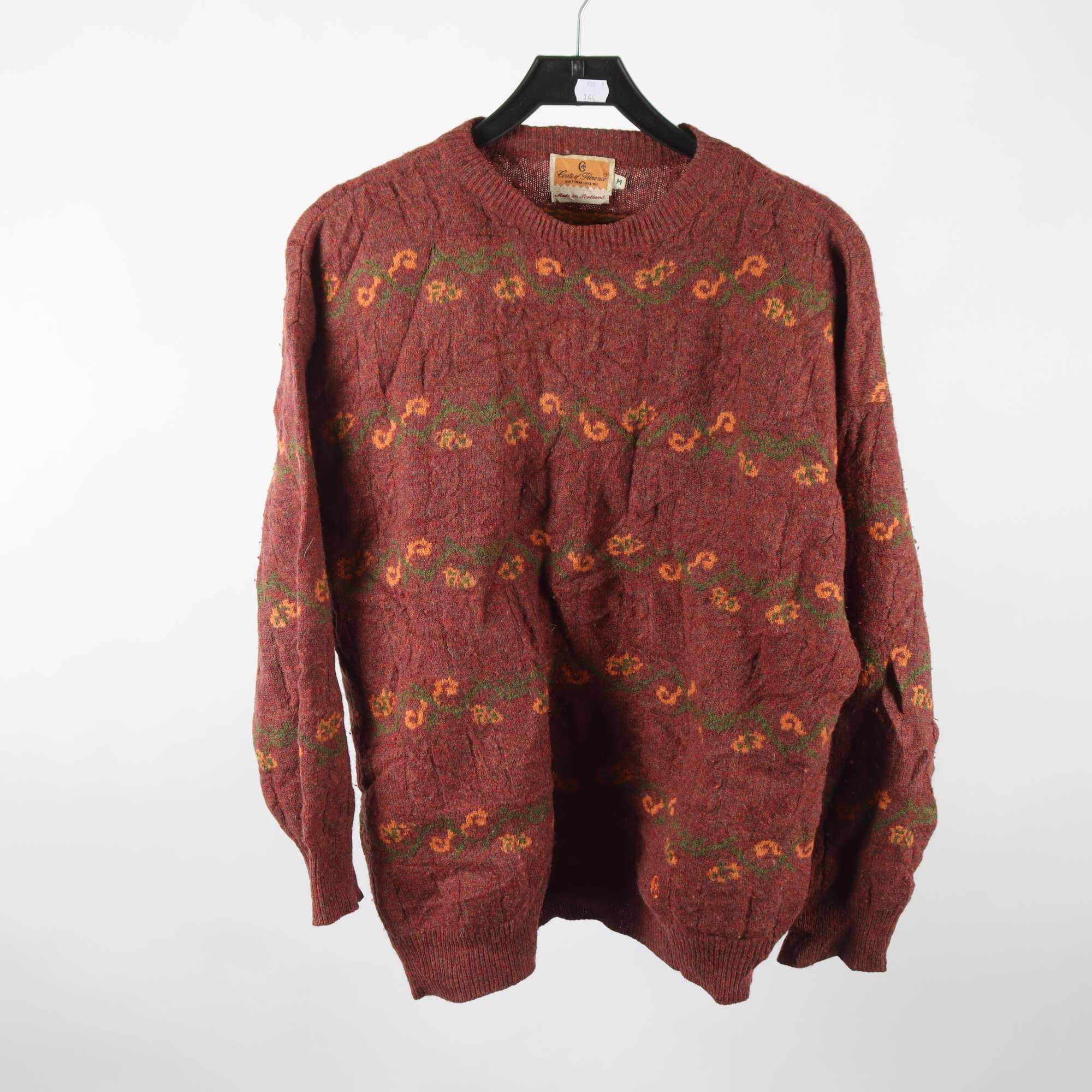 Tröja, Conte of Florence, vinröd, orange, 100% ull, retro, stl. M.