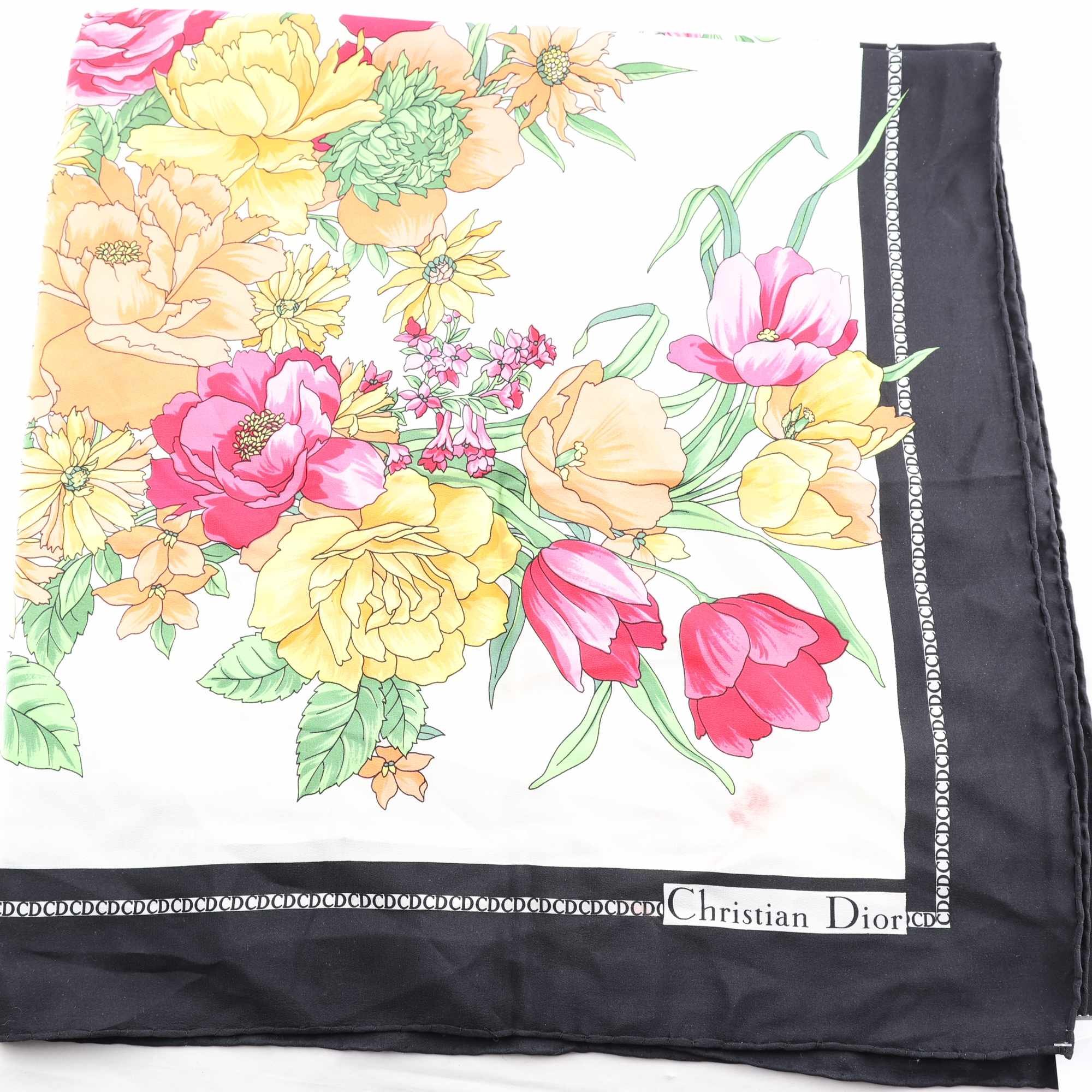 Sjal, Christian Dior, blommig, rosa, gul, silke.