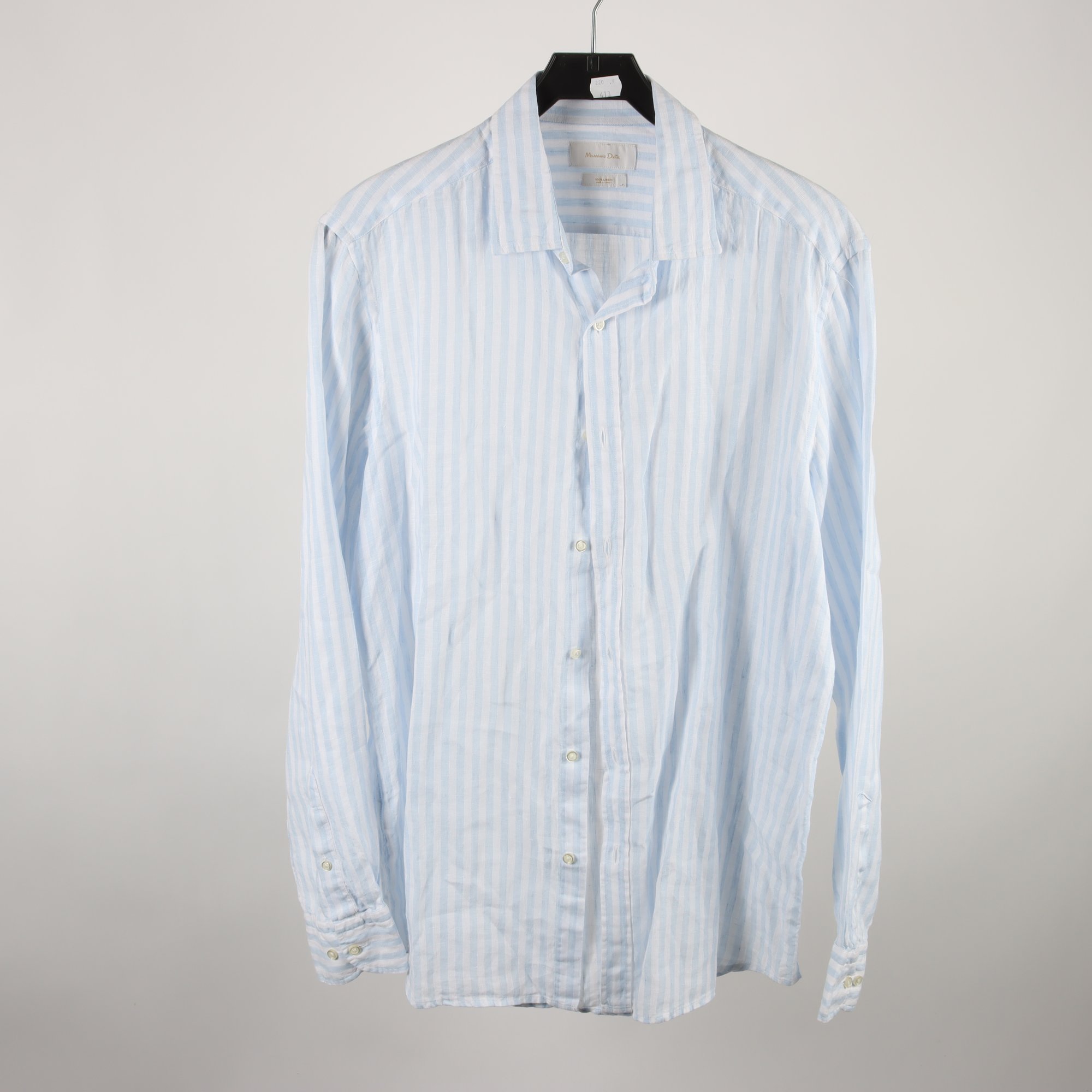 Skjorta, Massimo Dutti, vit, blå, randig, 100% lin, stl. L.