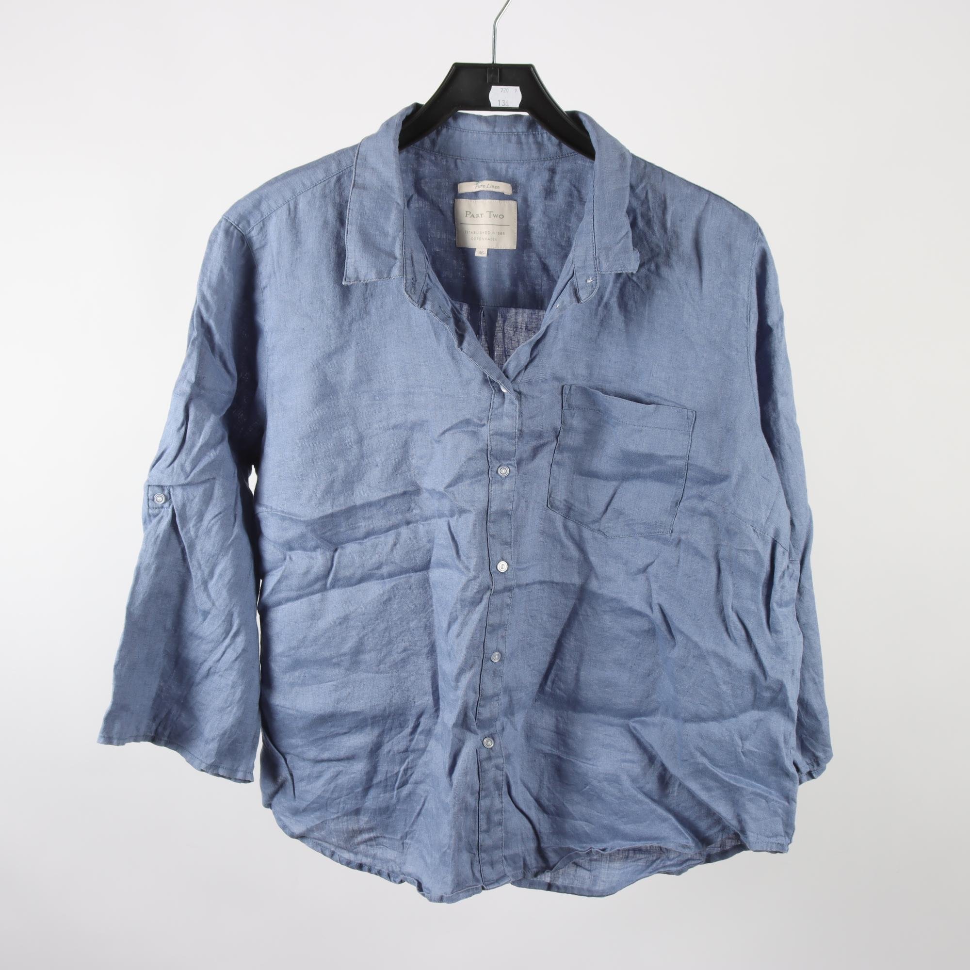 Blus, Part Two, blå, 100% lin, stl. 46.