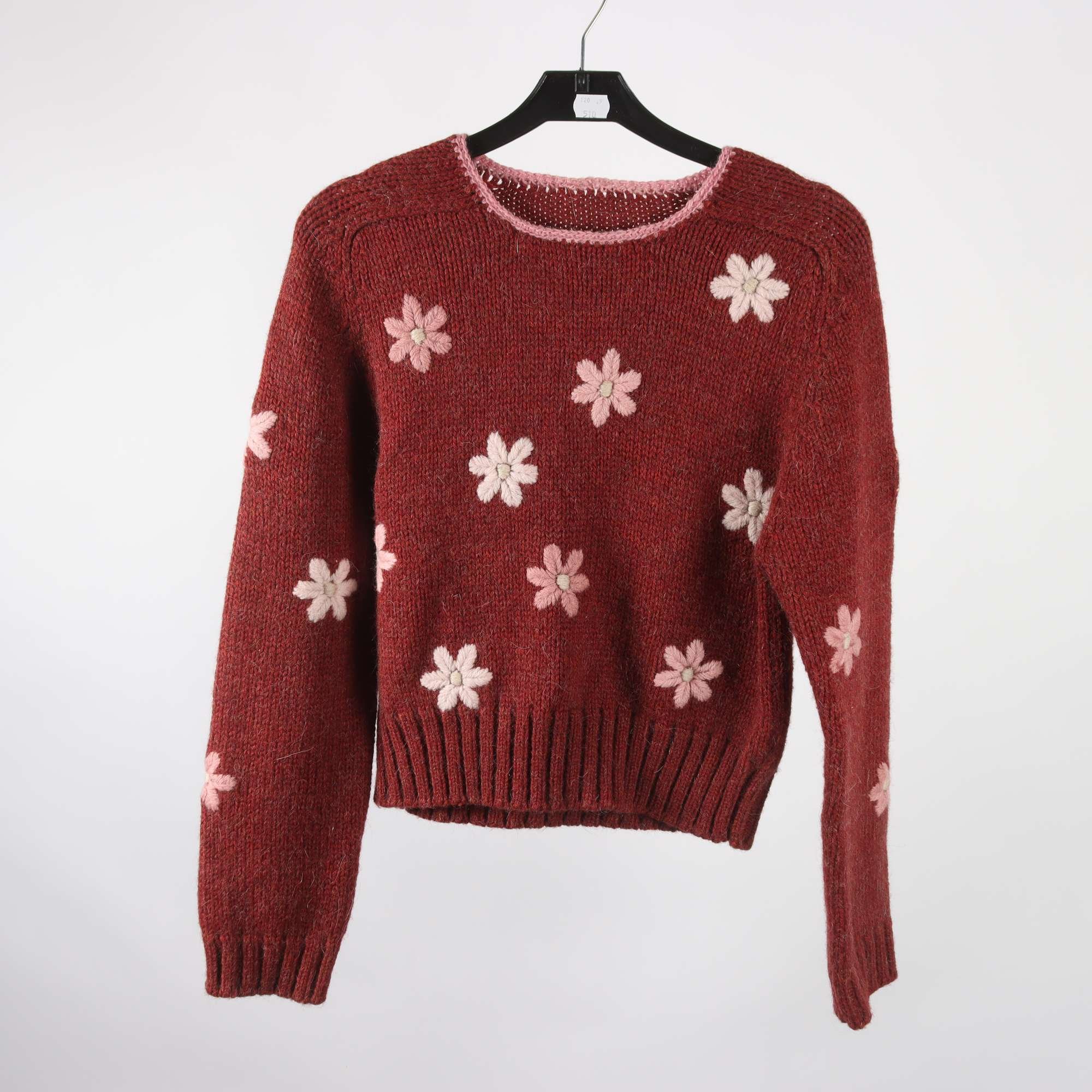 Tröja, Okänd, roströd, rosa, broderad, stl. ca. XS.