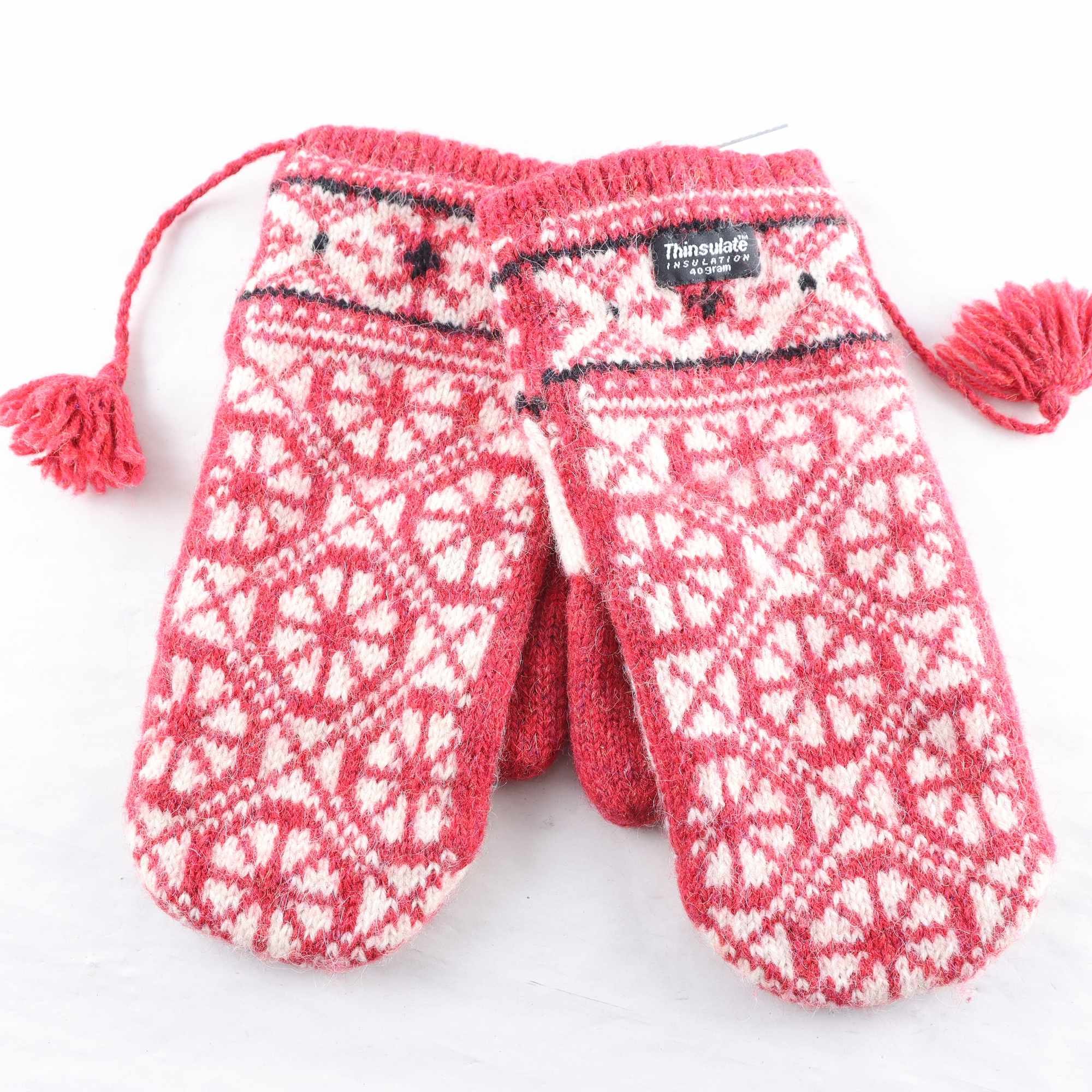 Vantar, Thinsulate, röd, vit, ull.