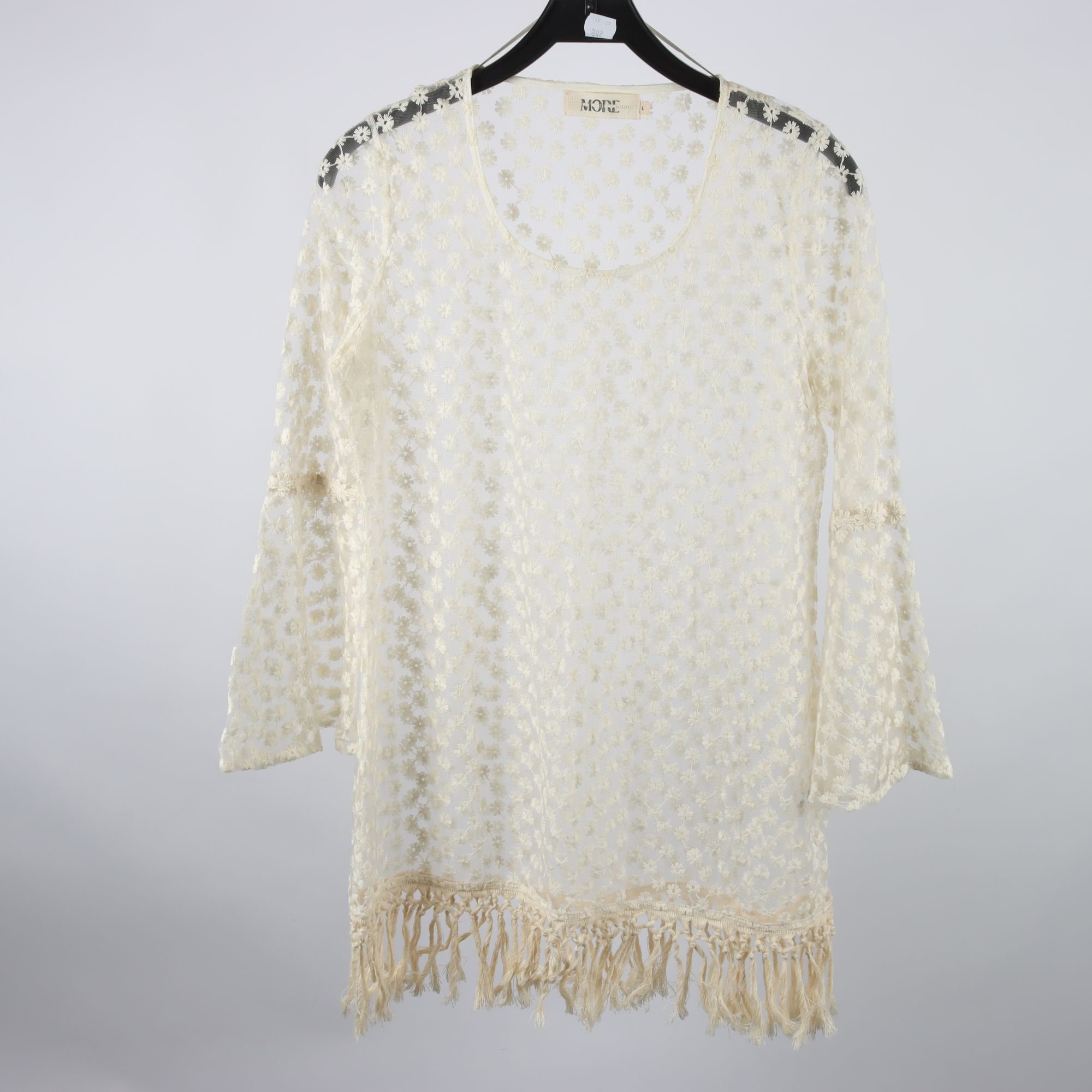 Blus, More x Kaffe, vit, broderad, nät, stl. L.