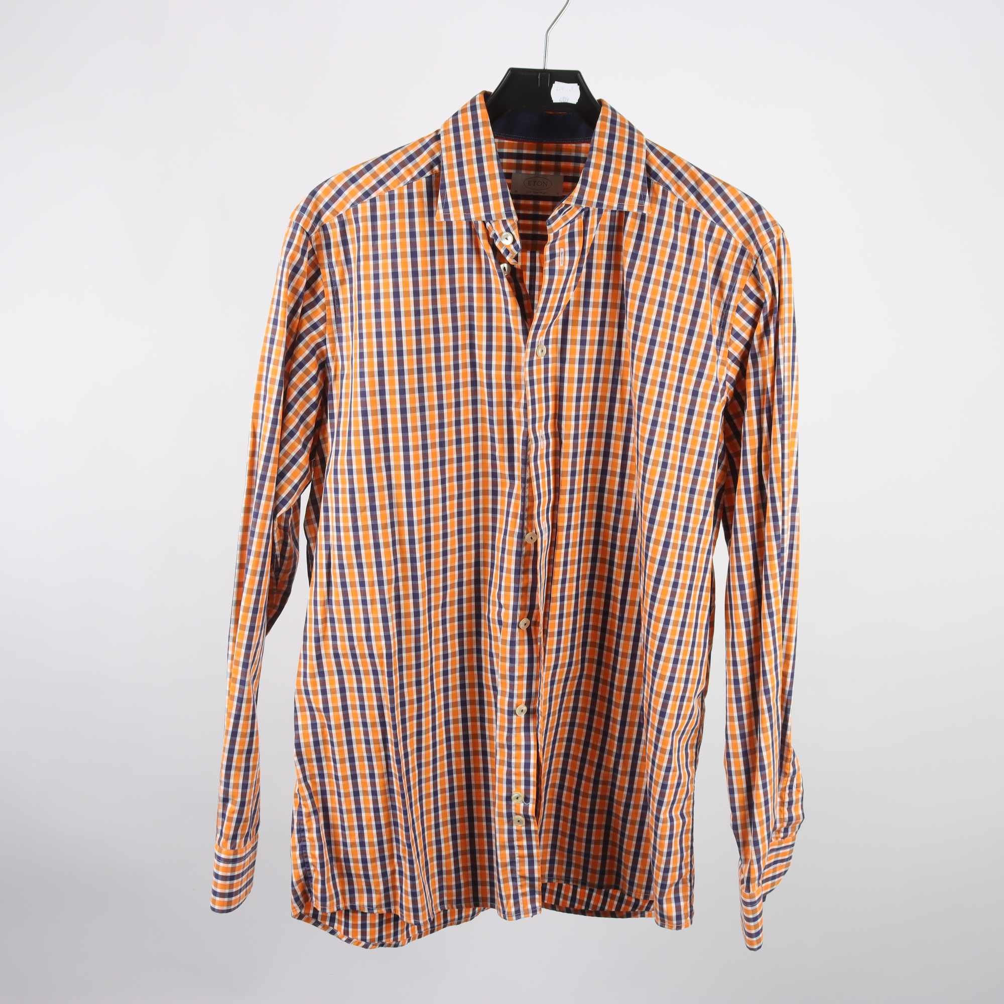 Skjorta, Eton, rutig, orange, stl. 41.