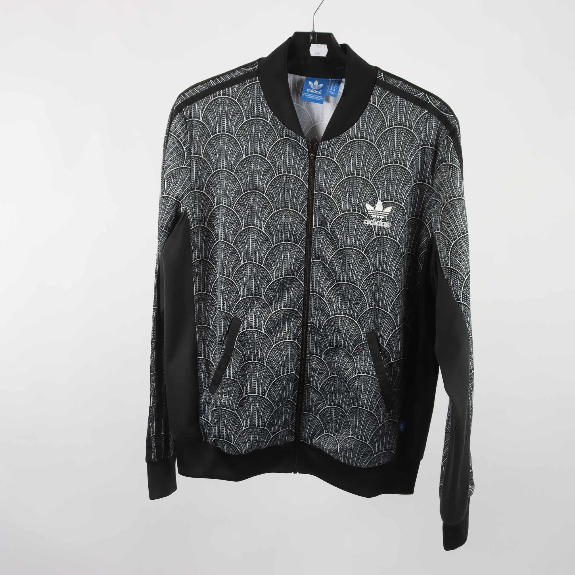 Träningsjacka, Adidas, svart, mönstrad, stl. 38.