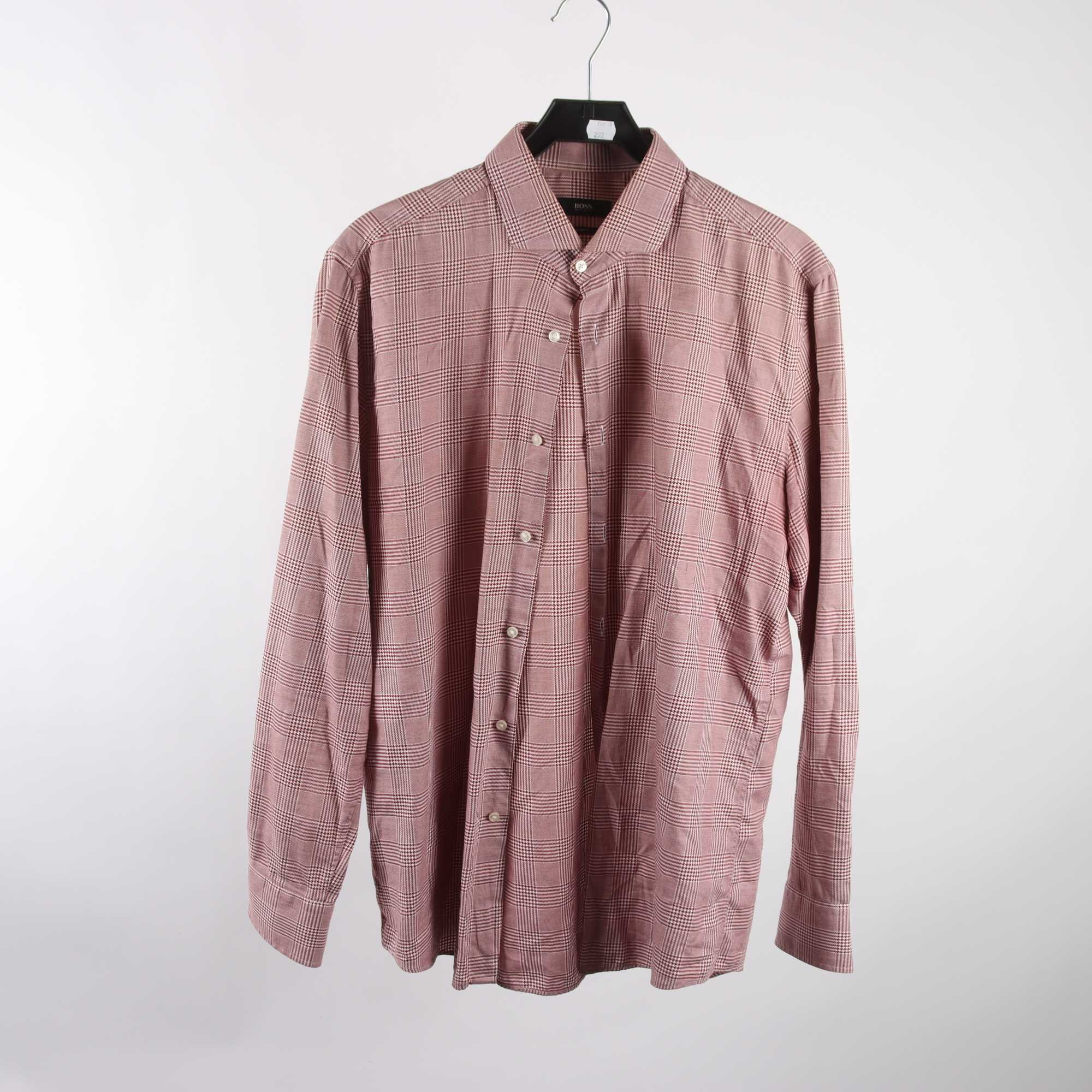 Skjorta, Hugo Boss, rutig, vinröd, slim fit, stl. 43.
