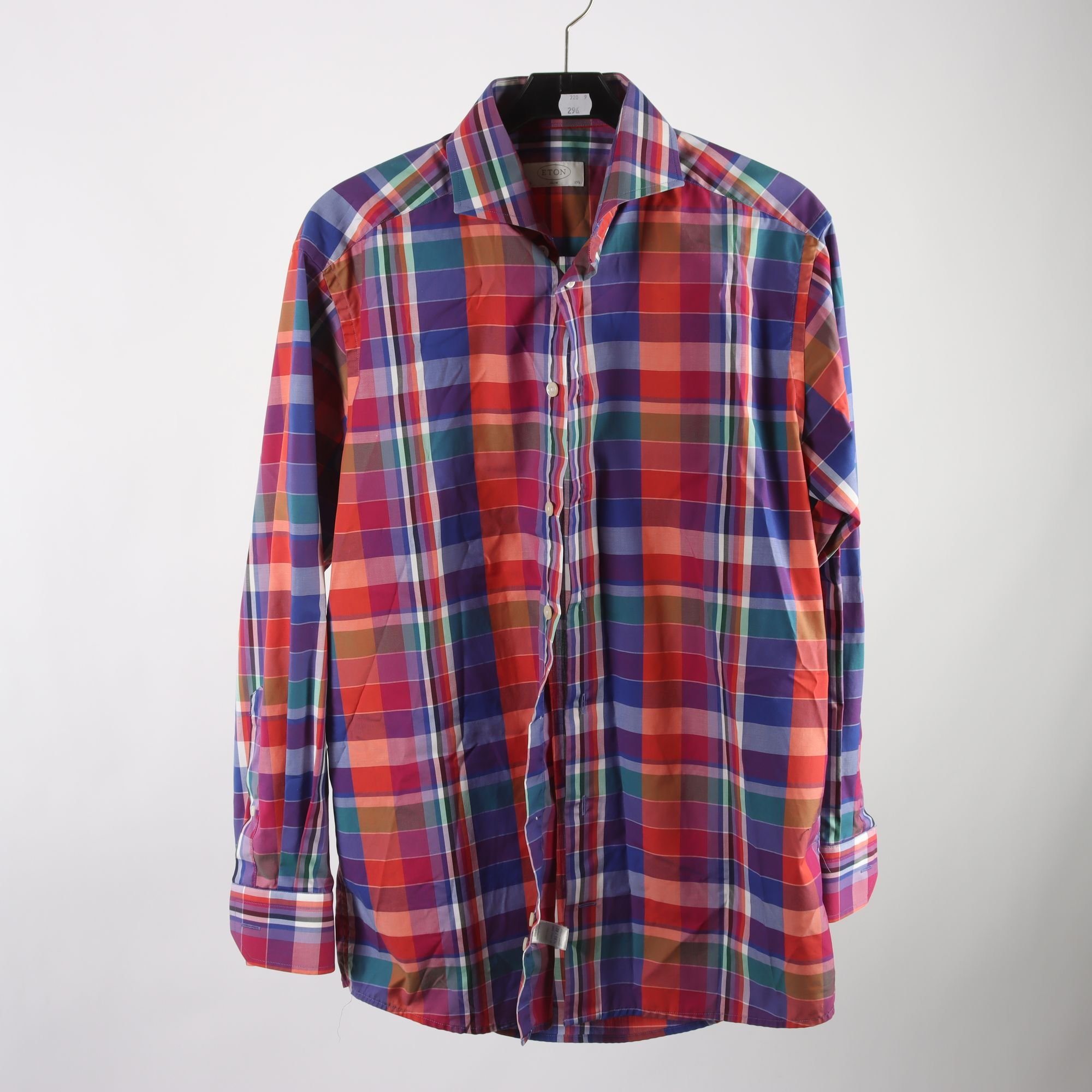 Skjorta, Eton, rutig, lila, orange, stl. 39.