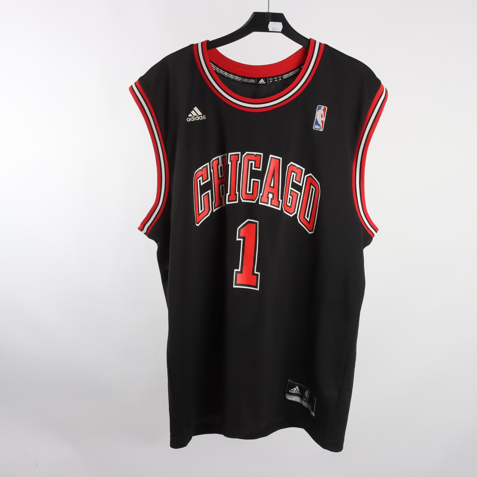 Linne, Adidas, NBA, Chicago, Rose, svart, röd, stl. M.