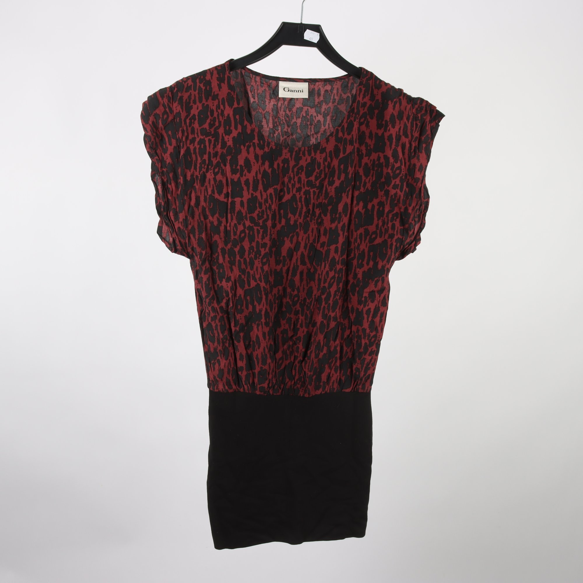 Klänning, Ganni, vinröd, svart, mönstrad, stl. XS