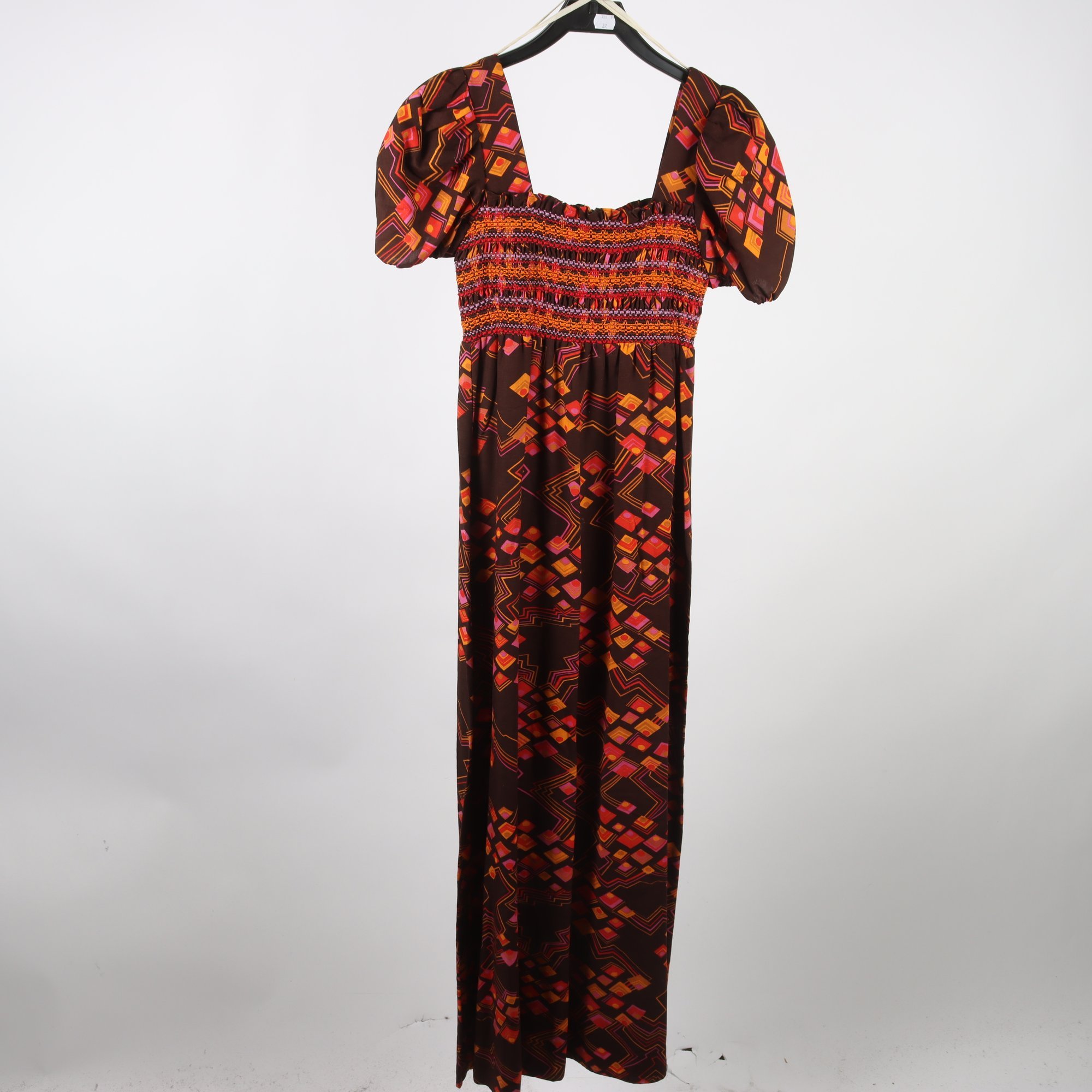 Klänning, Okänd, brun, mönstrad, stl ca. XXS/ XS