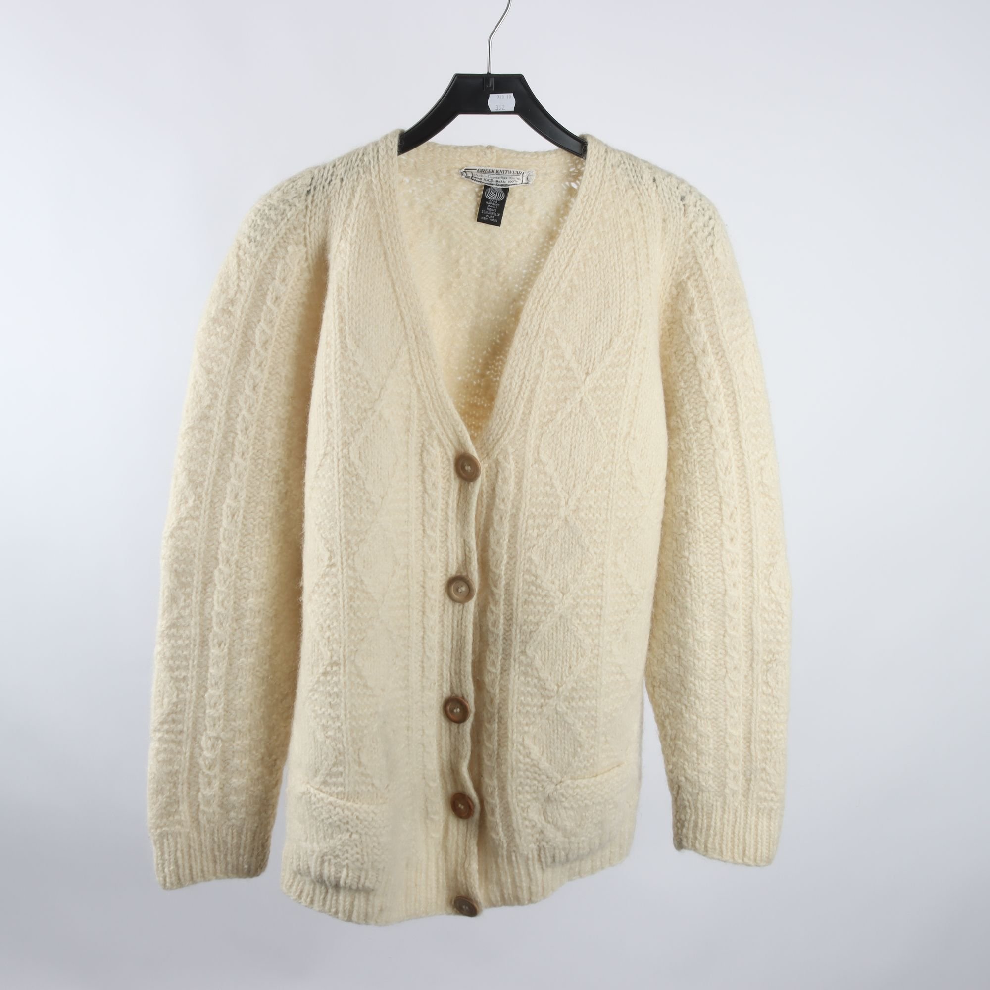 Kofta, Greek Knitwear, offwhite, 100% ull, stl. ca. L.