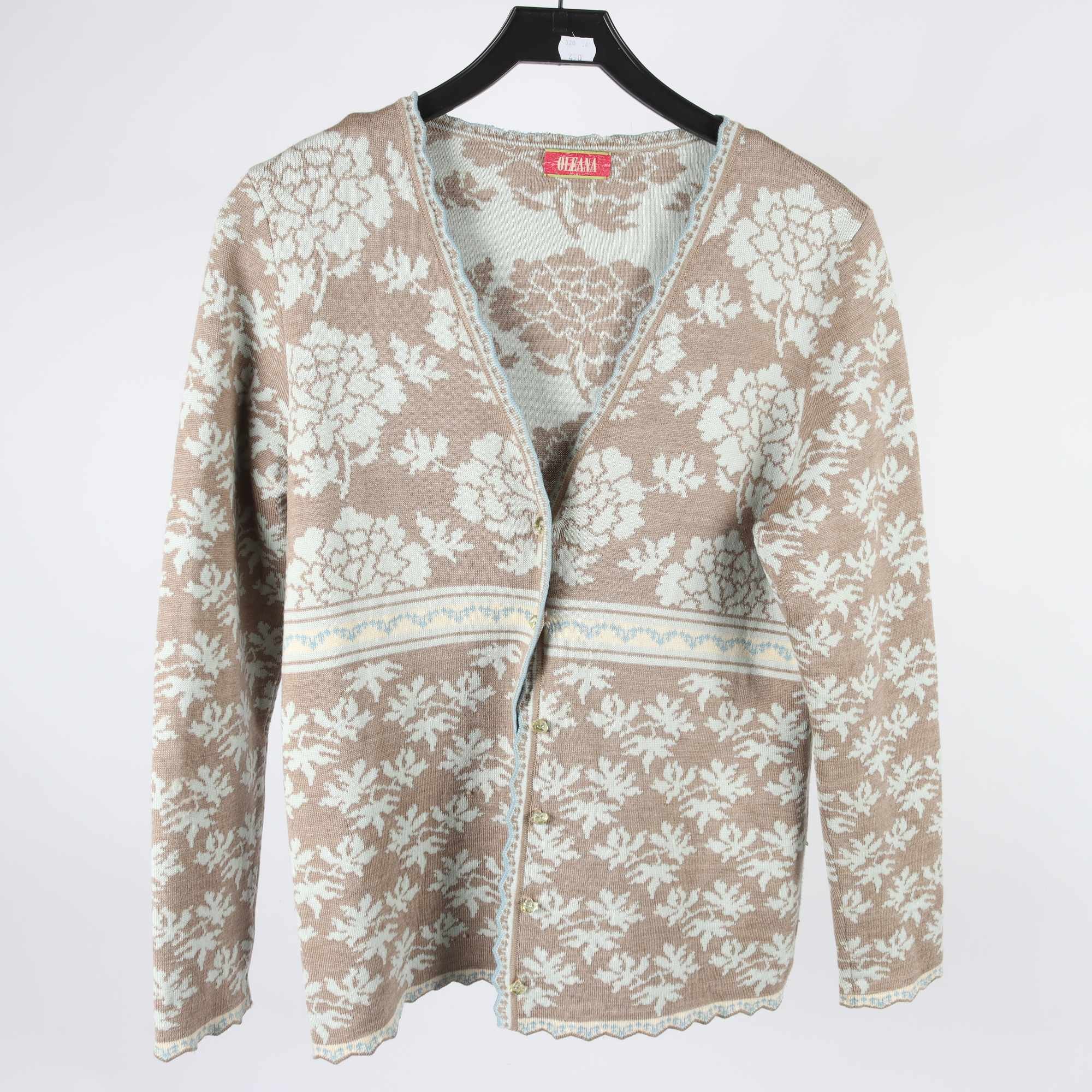 Kofta, Oleana, ljusblå, beige, ull, stl. M.