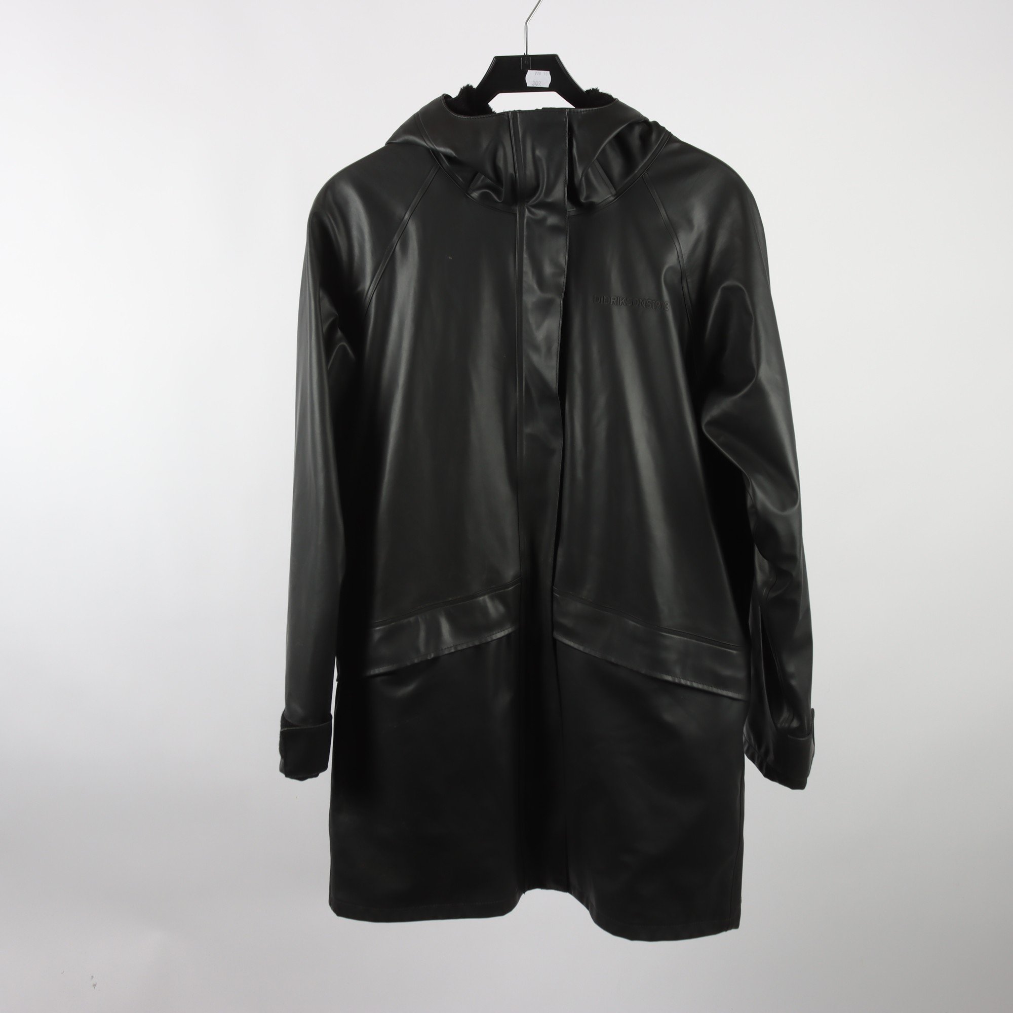 Fodrad regnkappa, Didriksons, svart, stl. 38.