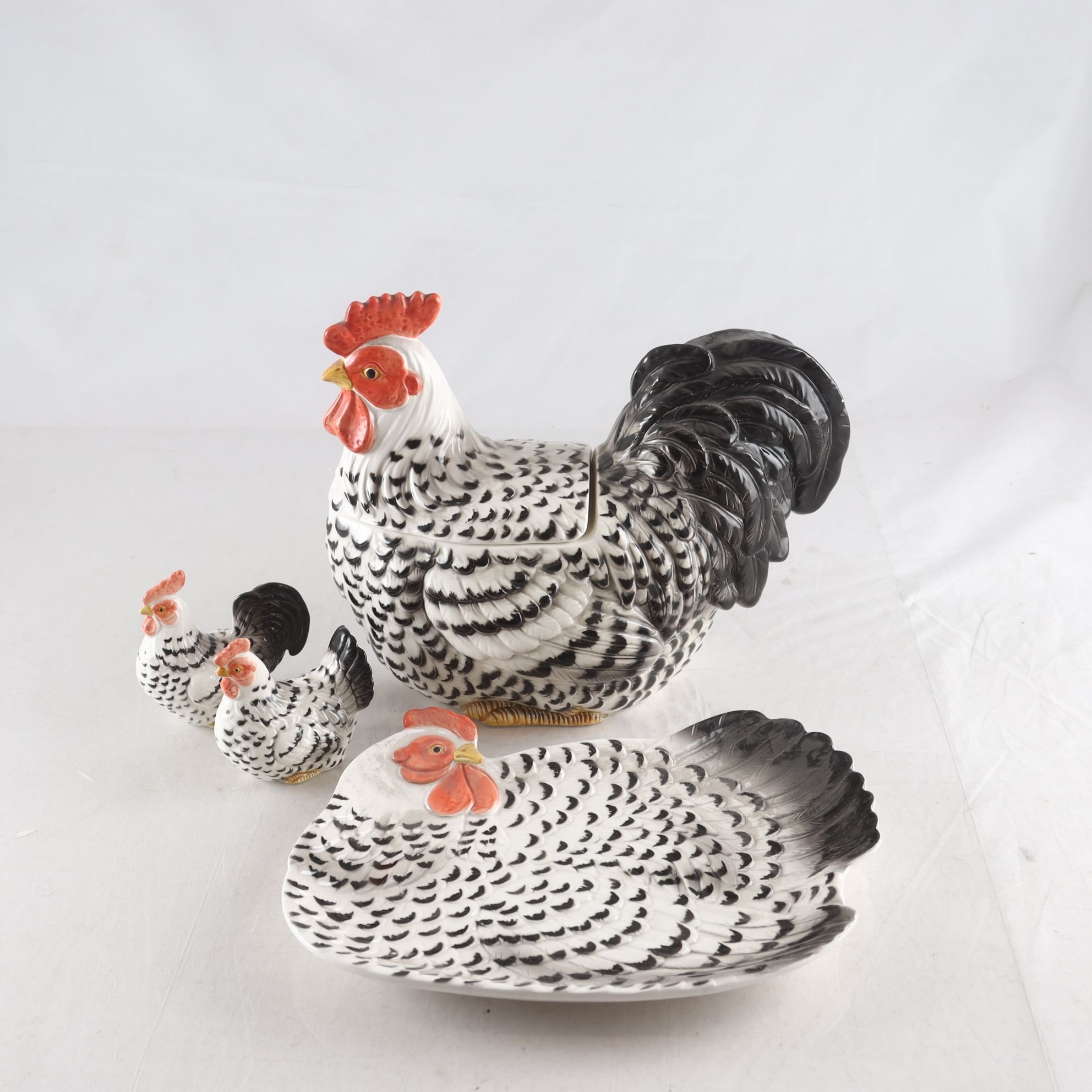 Äggömma, fat, porslin, salt & pepparströare, tupp, Otagiri, Japan. Samfraktas ej