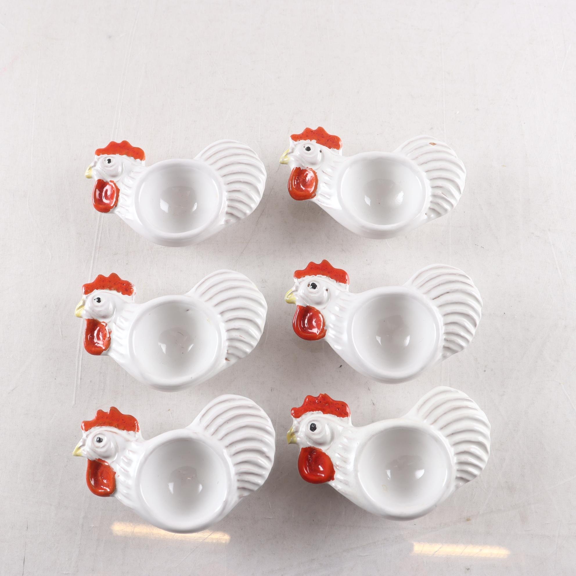 Äggkoppar, keramik, tuppar, Italien