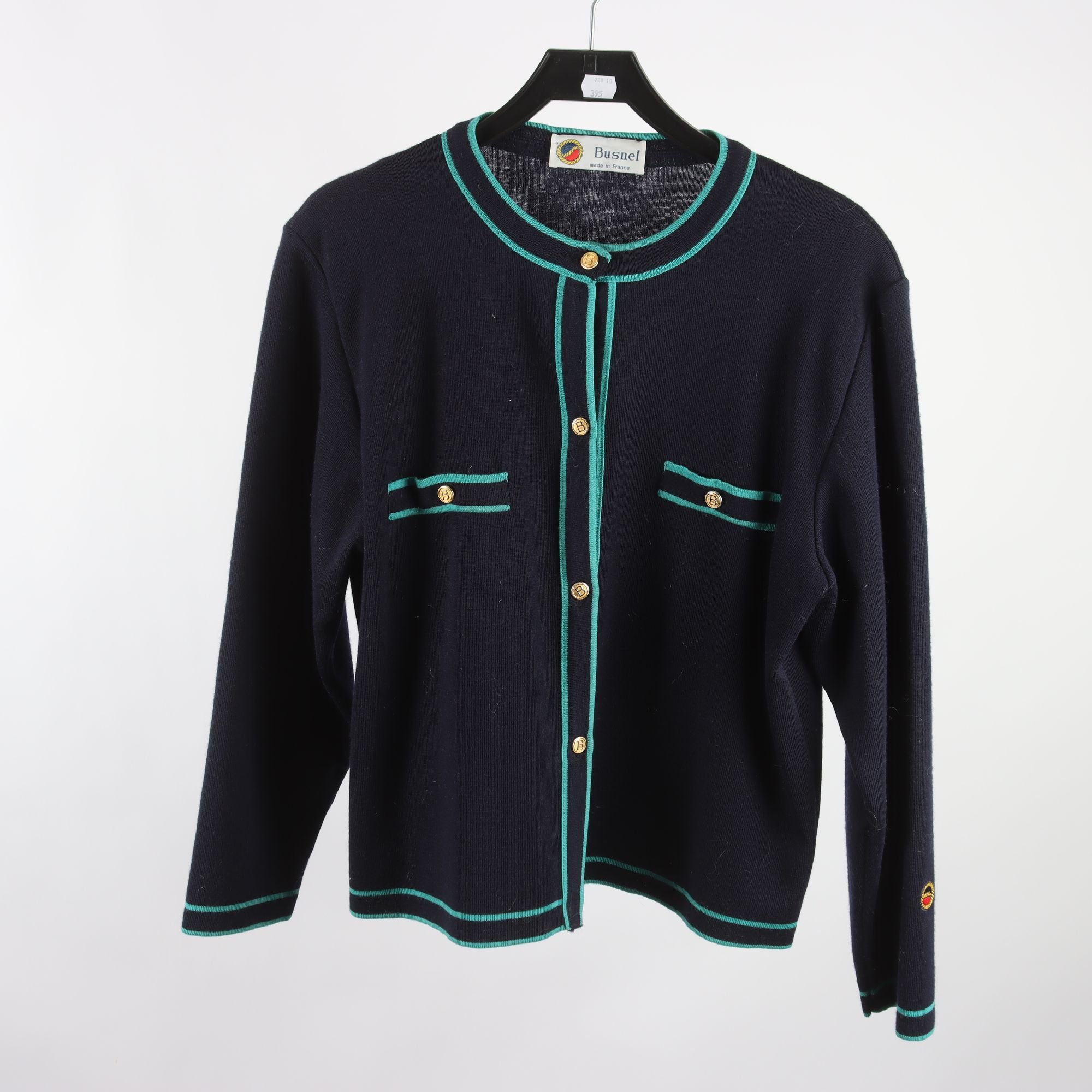 Kofta, Busnel, blå, turkos, 100% ull, stl. 44.