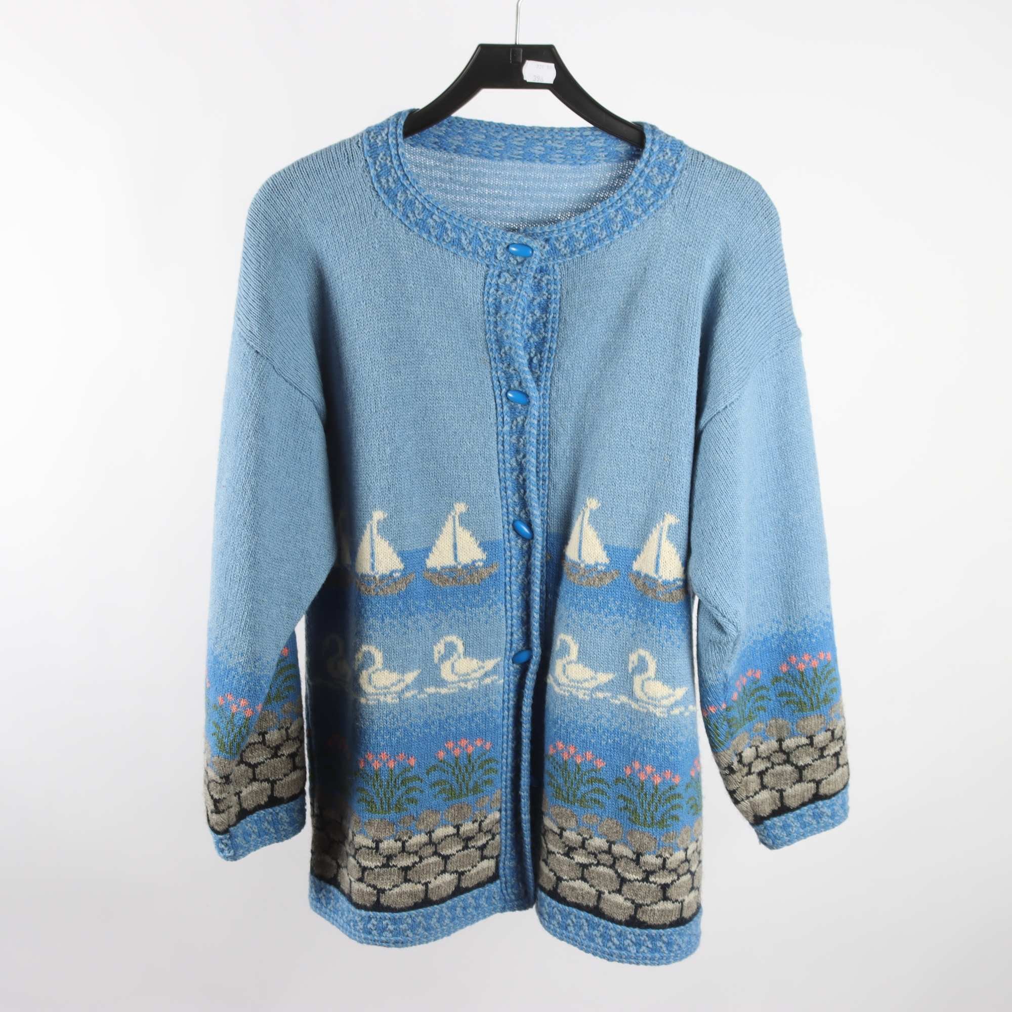 Kofta, Okänd, blå, mönstrad, ull, stl. ca. M.