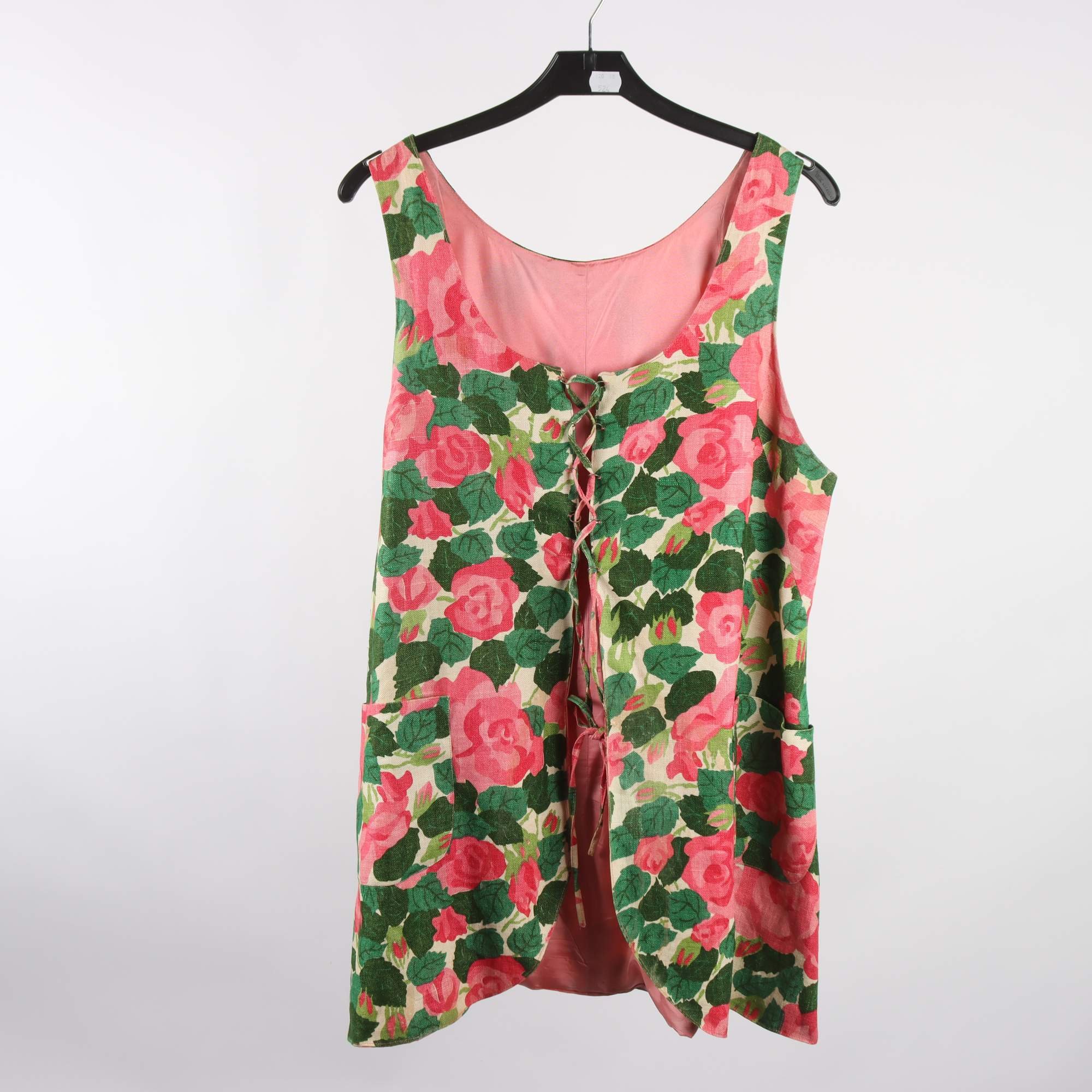 Linne, Okänd, blommig, grön, rosa, lin, retro, stl. ca. S.