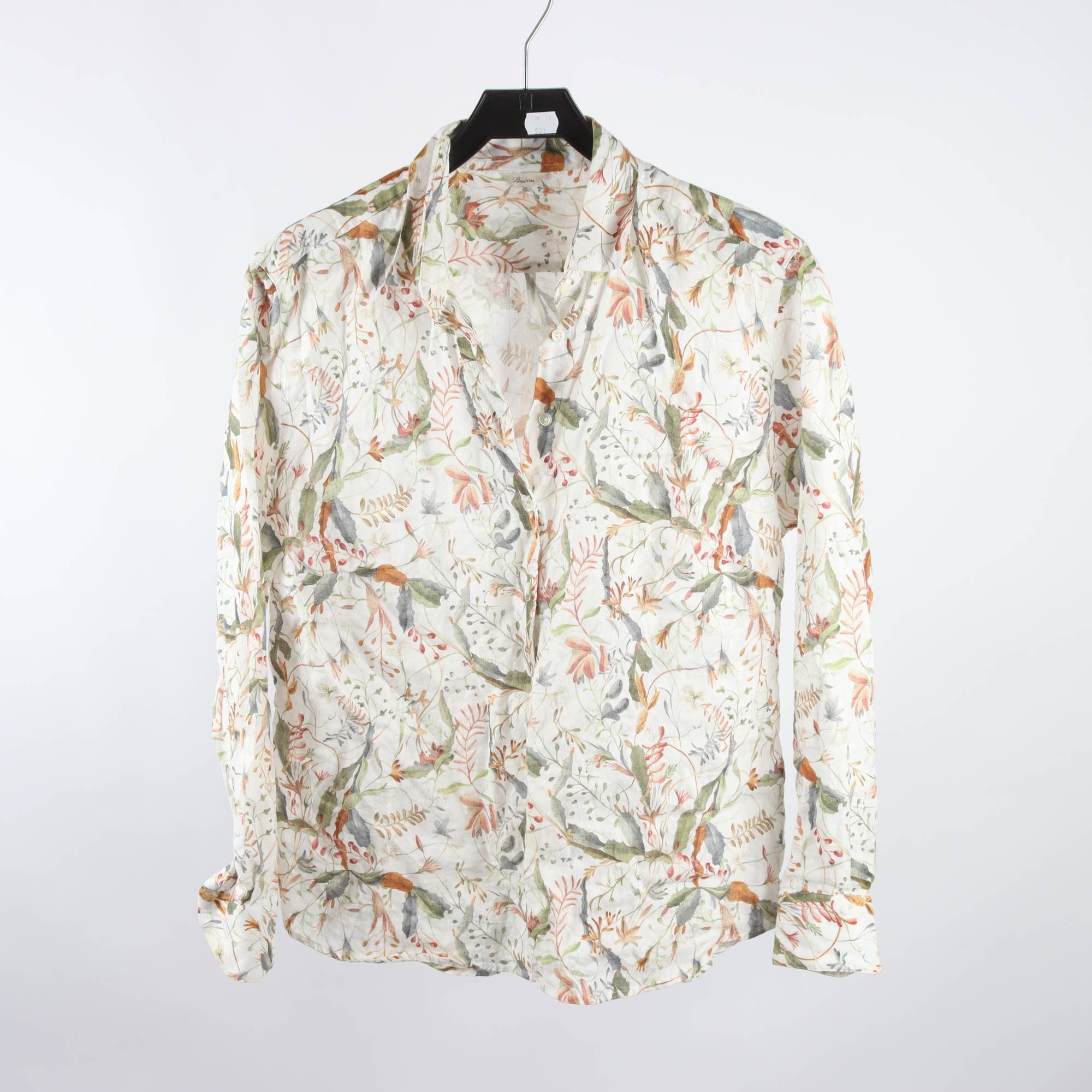 Blus, stenströms, mönstrad, vit, lin, stl. 38.