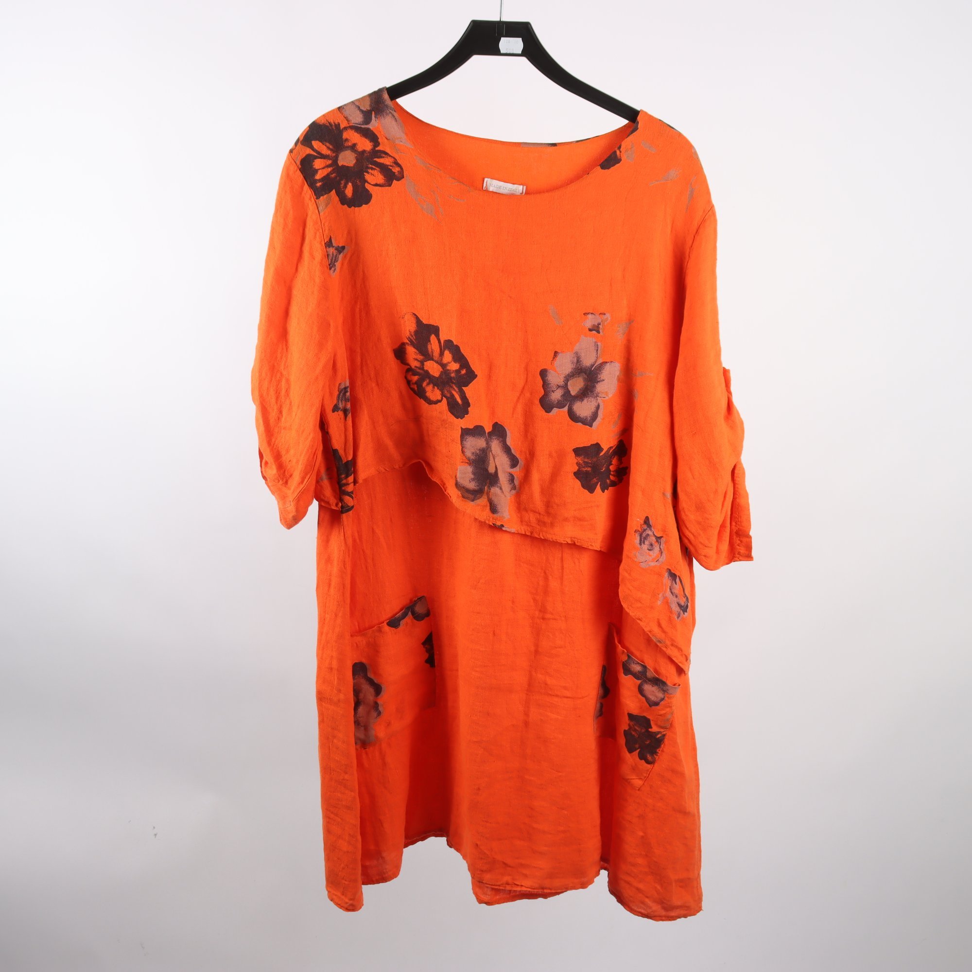 Klänning, Made in Italy, ornage, 100% lin, stl. ca. L.