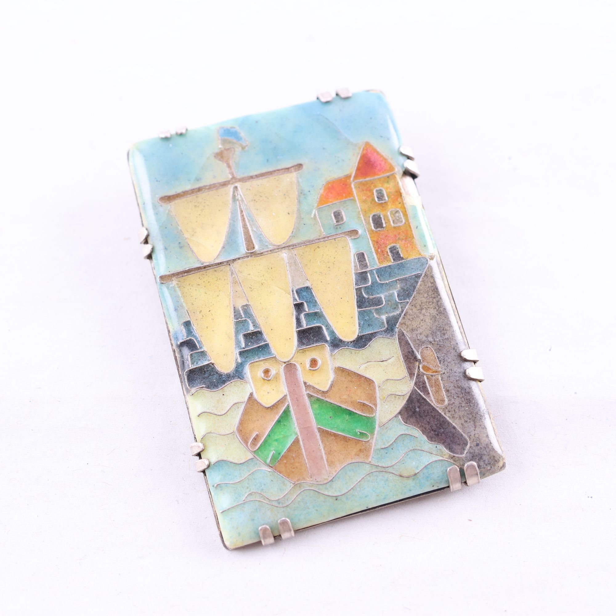 Emaljbrosch, silver, vintage, brv: 21.6g