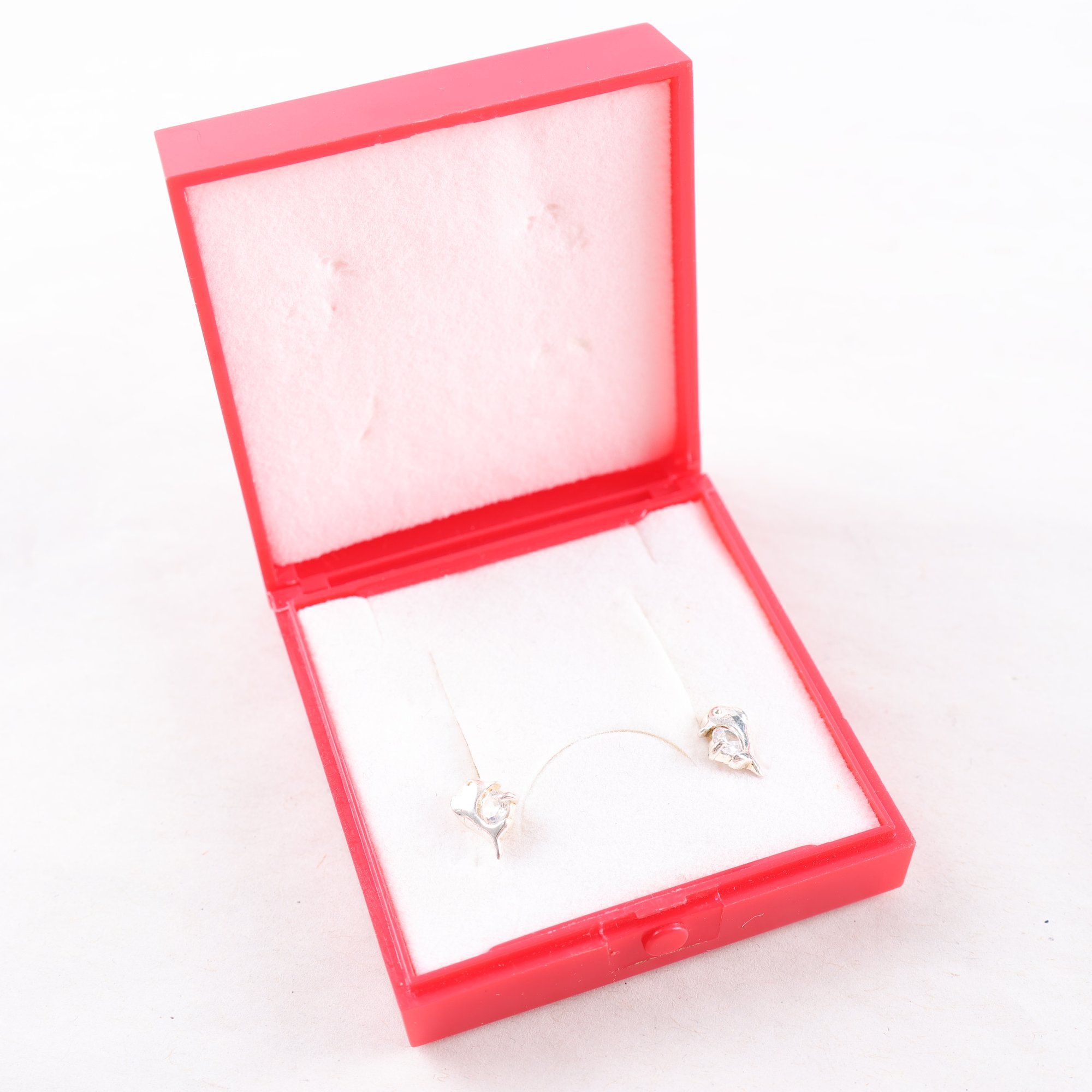 Örhängen, silver, delfin med sten, brv: 1.4g