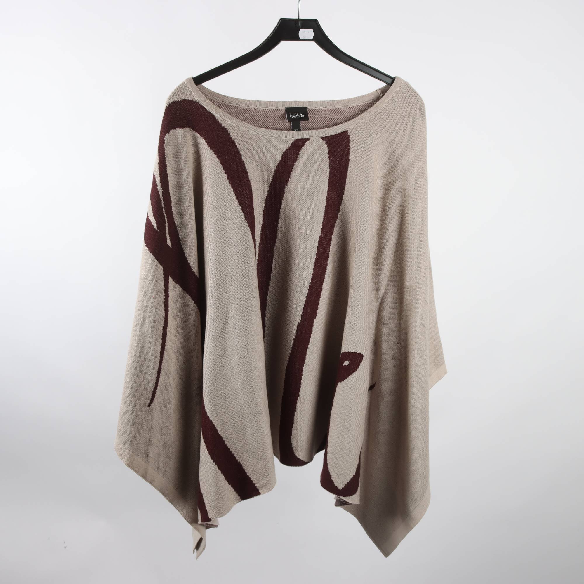Poncho, Ulla Popken, beige, vinröd, st. one size.