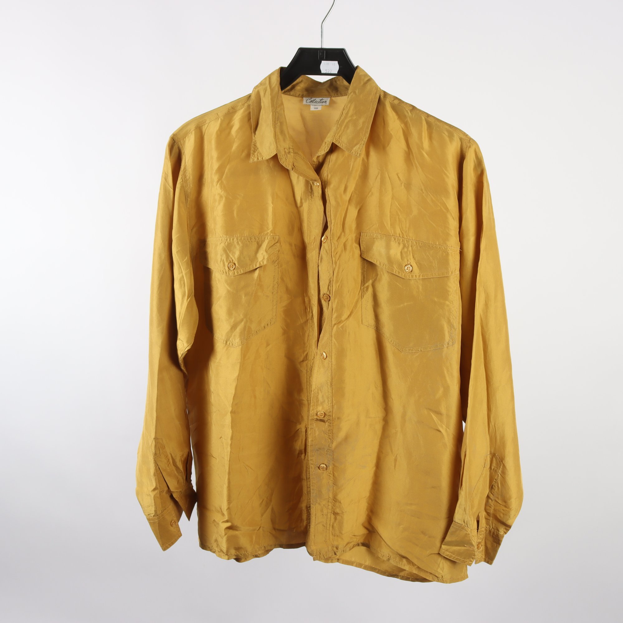 Blus, Collection, senapsgul, 100% silke, stl. 38.