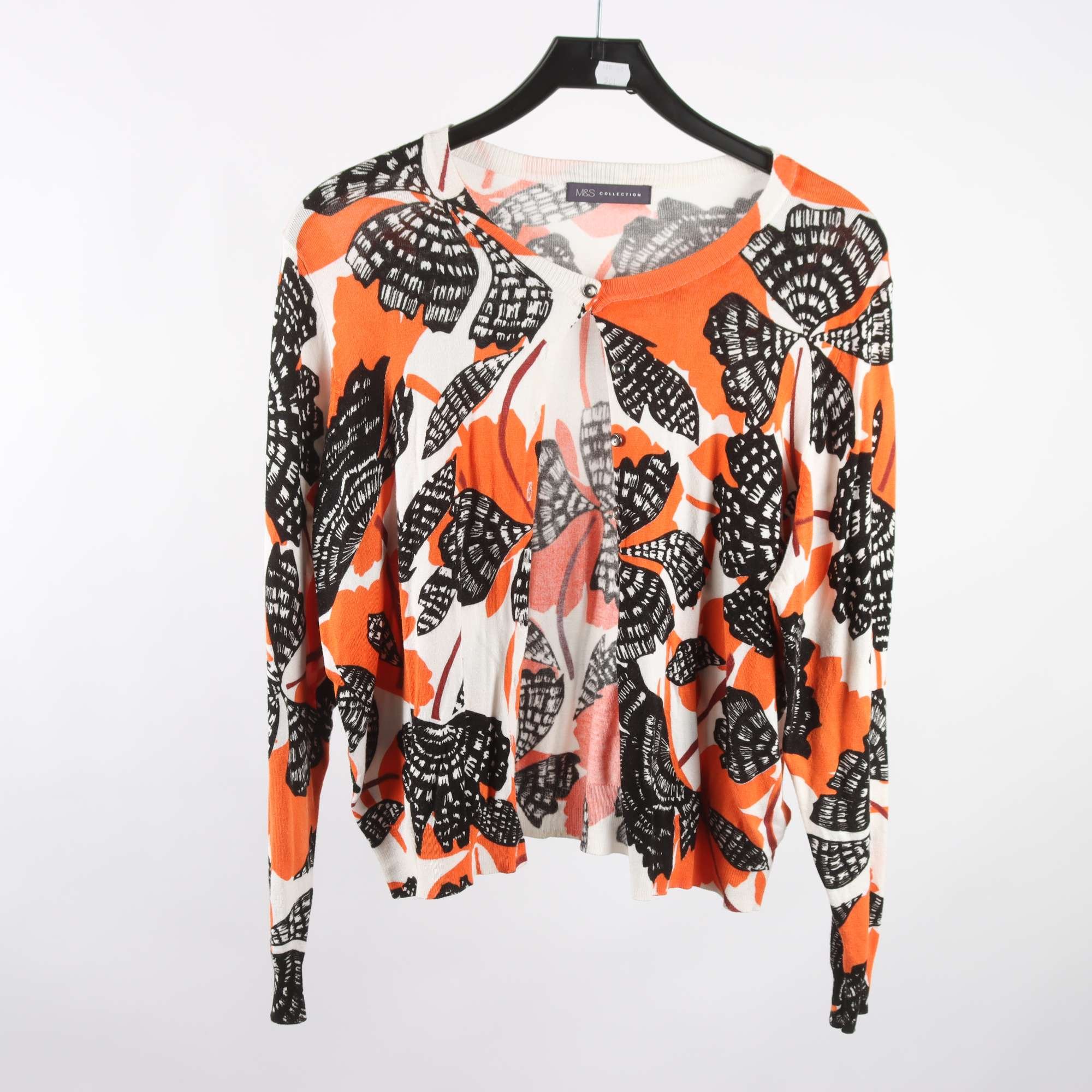 Kofta, M&S, orange, svart, stl. 48.