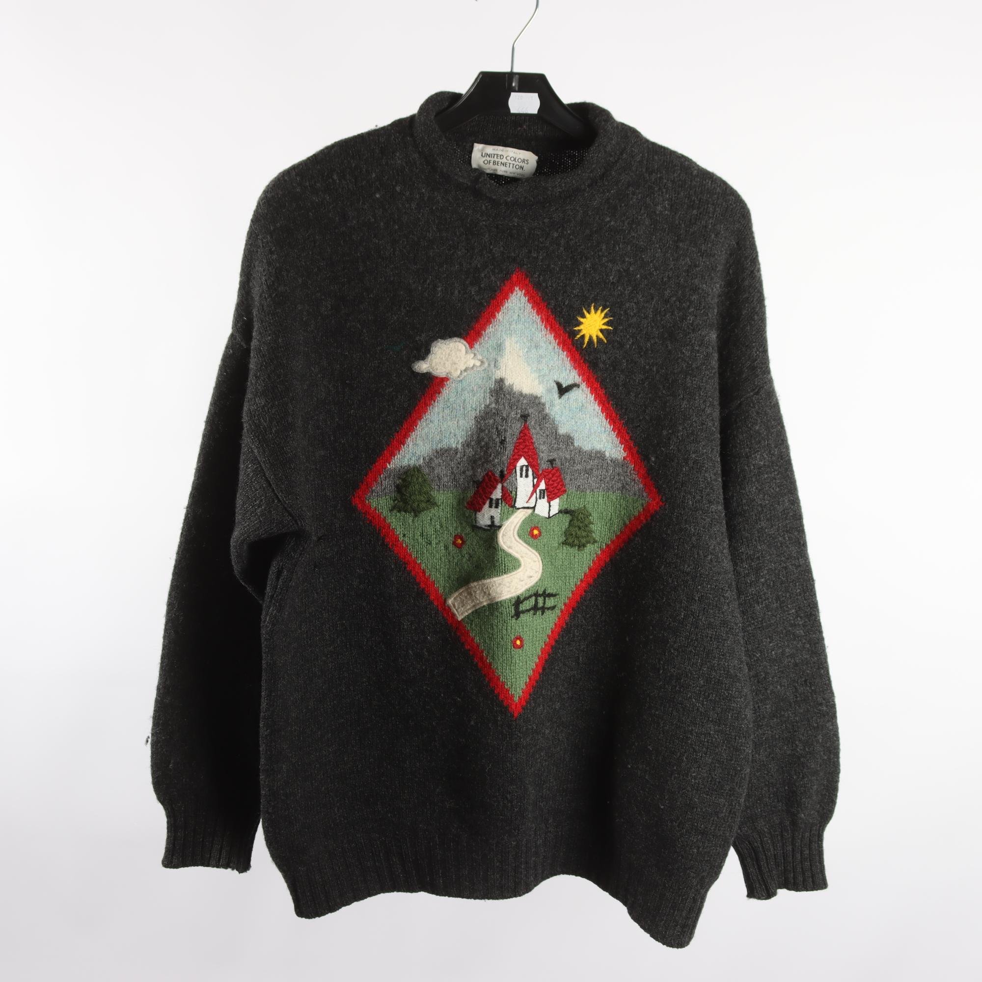 Tröja, Benetton, grå, mönstrad, 100% ull, stl. M.