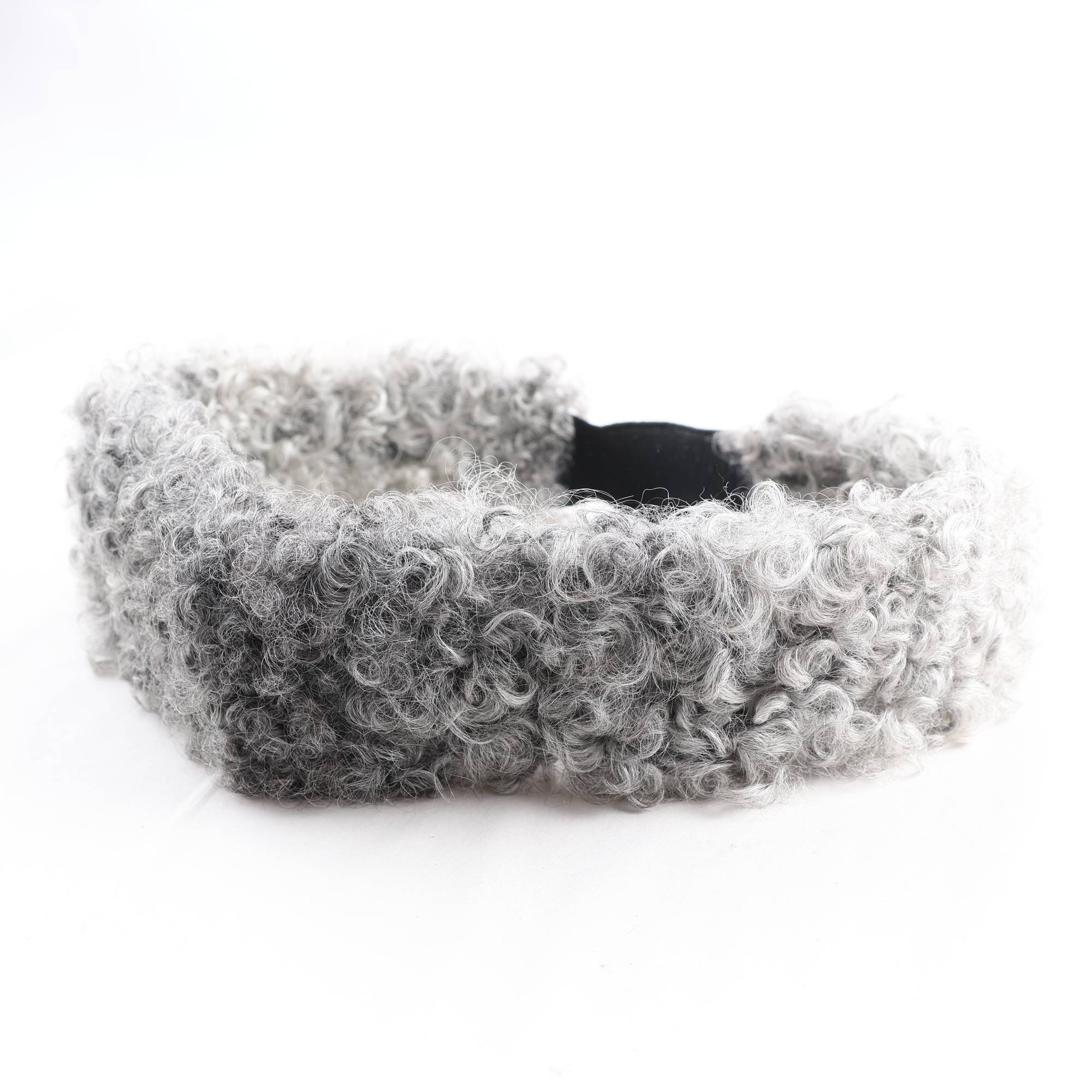 Pannband, fårull, grå.